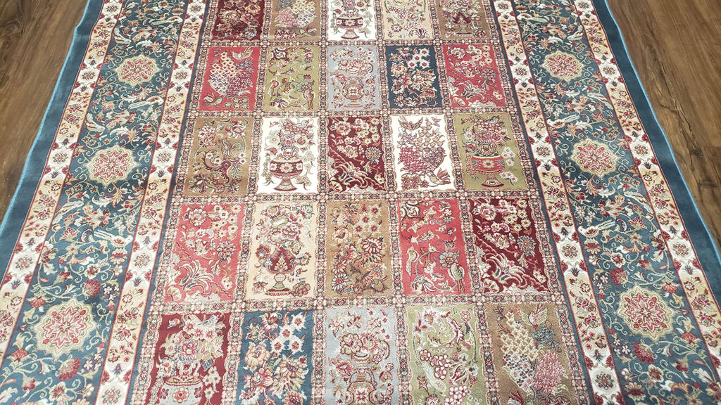 Silk Carpet 4x6 Blue, Panel Design, Four Seasons Pattern, Super Fine & Soft, Bamboo Silk, 4 x 6 Oriental Area Rug, High Quality, New Rug