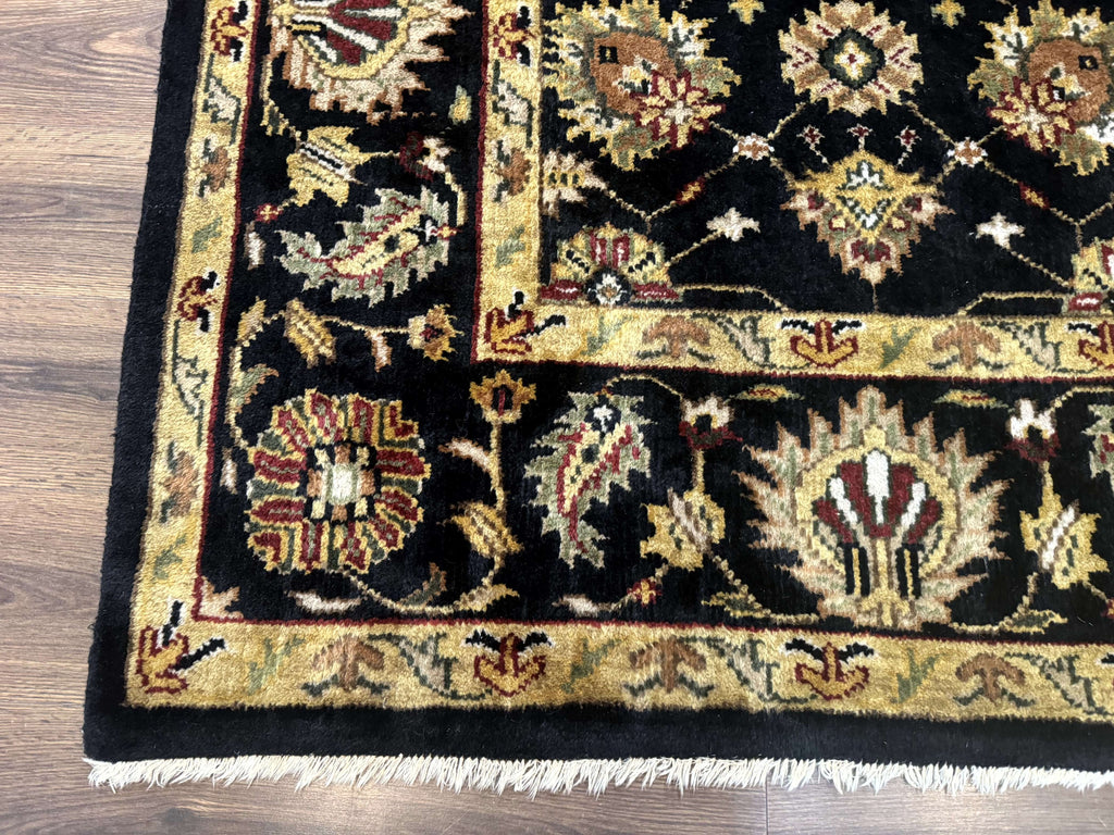 Indo Persian Mahal Rug 8x10, Black and Gold, Wool Hand Knotted Oriental Carpet