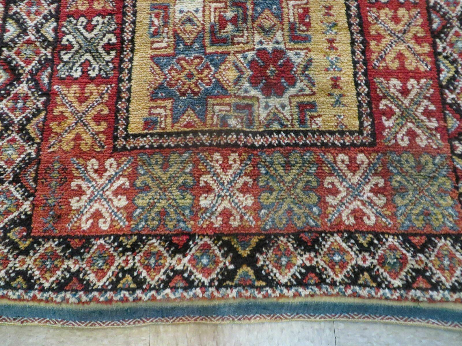 Vintage Moroccan Rug 4x5 ft, Bronze Red Black, Geometric Stars, High Quality Moroccan Carpet, Berber Rug, Handmade Wool Area Rug, Unique Rug