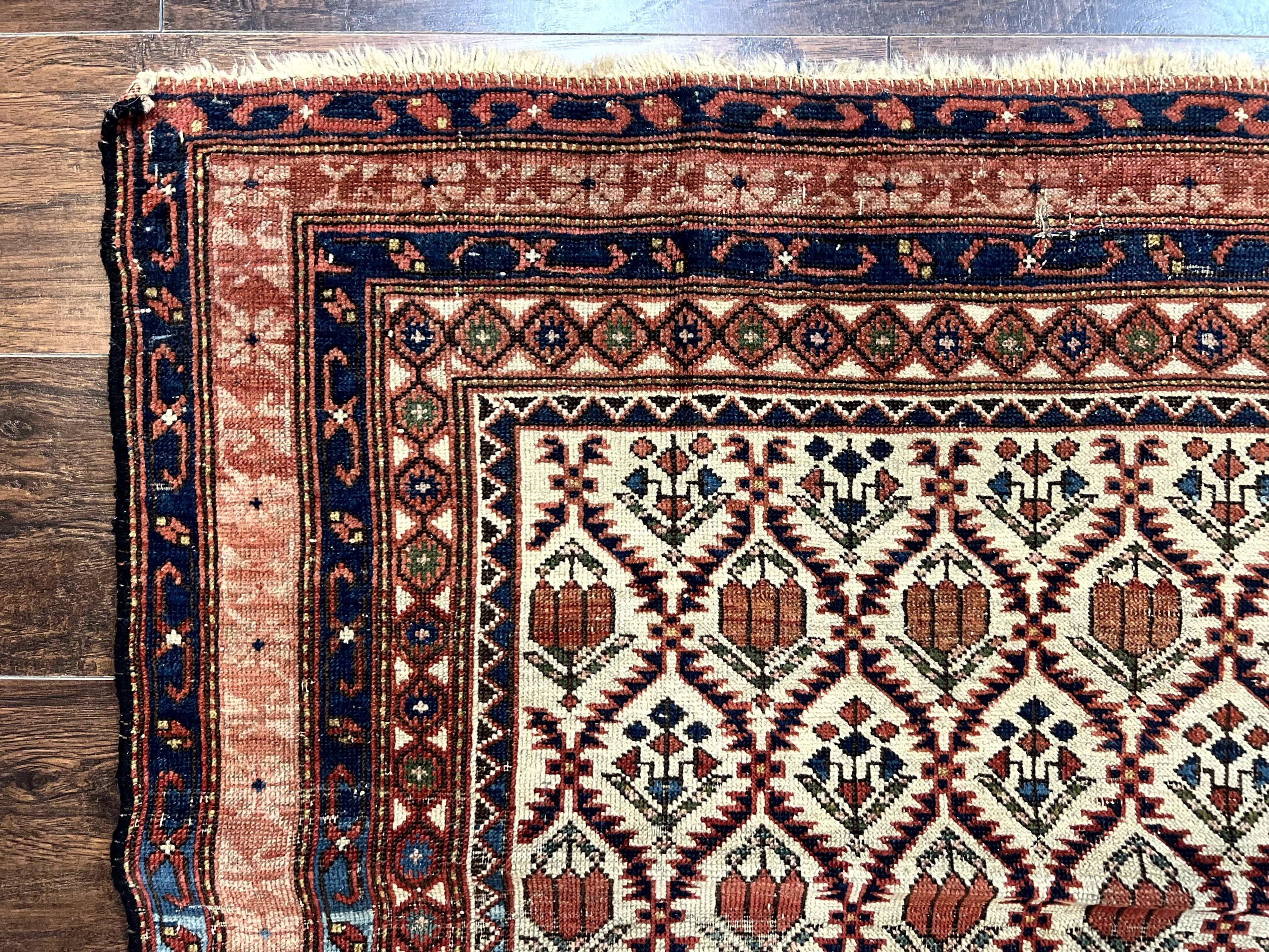 Antique Caucasian Rug 4x6, Hand Knotted Wool Carpet, Shirvan Rug
