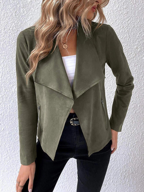 Classic Minimalist Collared Long Sleeve Jacket for Women – Minimalist & Lightweight Everyday Outerwear