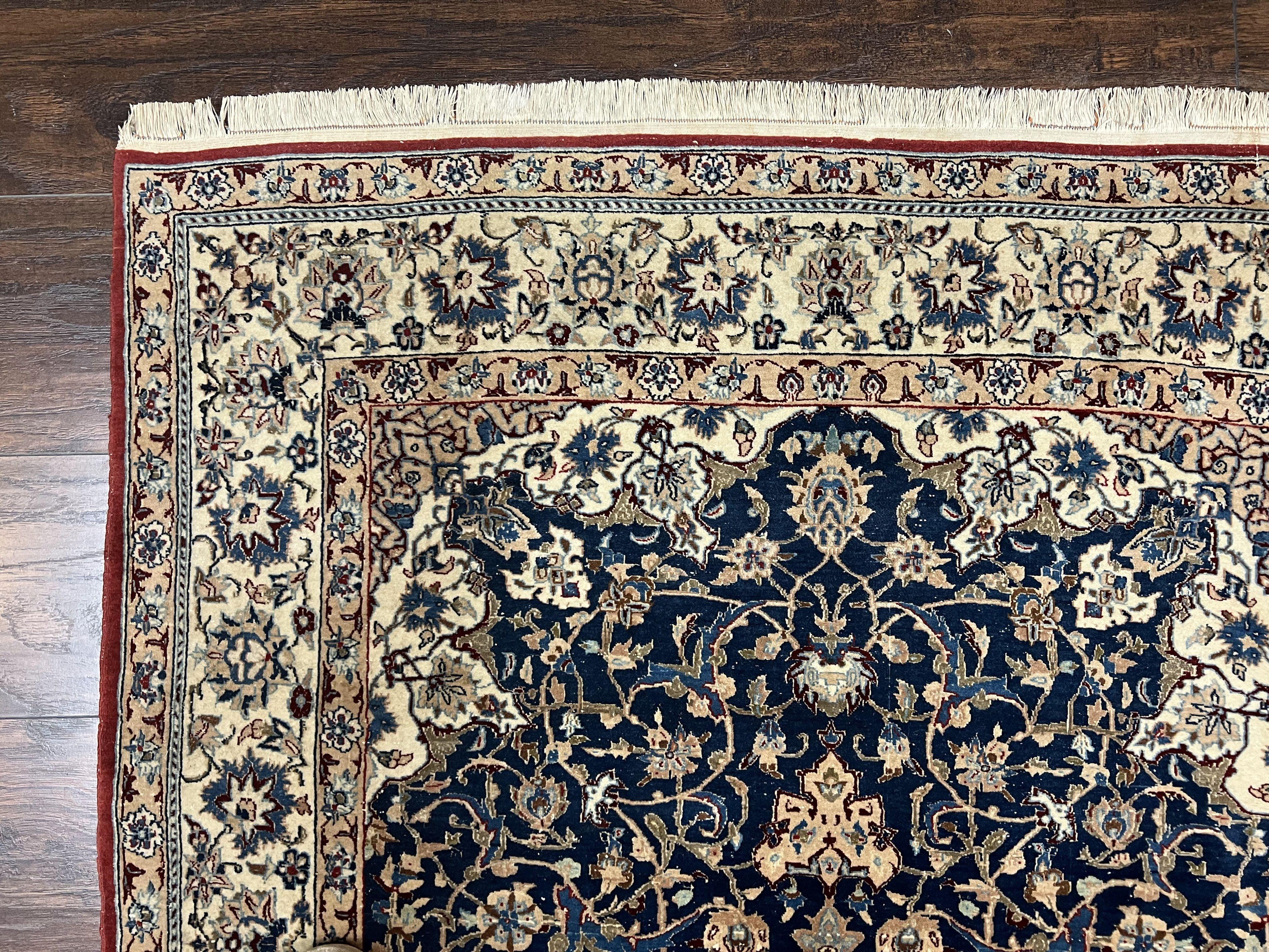 Super Fine Persian Nain Rug 3.6 x 5.4, Navy Blue and Ivory, 700 KPSI