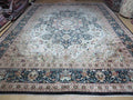 Beautiful Sino Persian Rug 9x12, Elegant High Quality Handmade Wool Oriental Carpet, Medallion with Corner Design, Floral, Black and Ivory