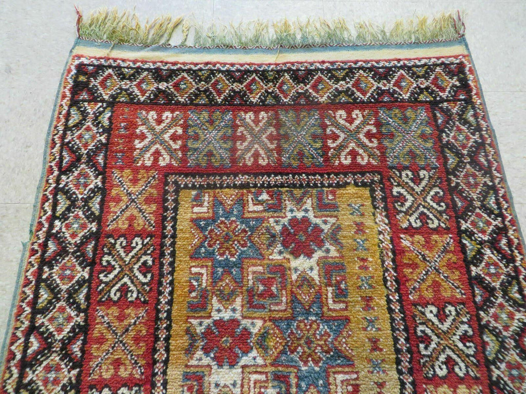 Vintage Moroccan Rug 4x5 ft, Bronze Red Black, Geometric Stars, High Quality Moroccan Carpet, Berber Rug, Handmade Wool Area Rug, Unique Rug