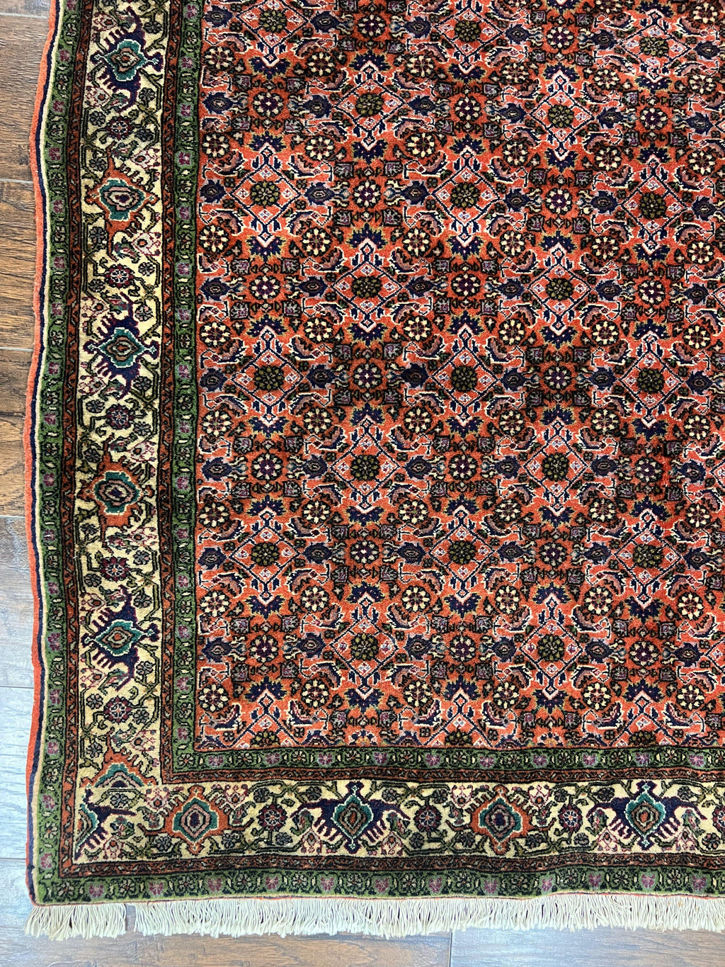 Antique Persian Bijar Rug 5x7, Allover Pattern, Hand Knotted Vintage Wool Tribal Oriental Carpet, Bidjar Rug, Red and Cream 5 x 7 ft, Handmade Rug