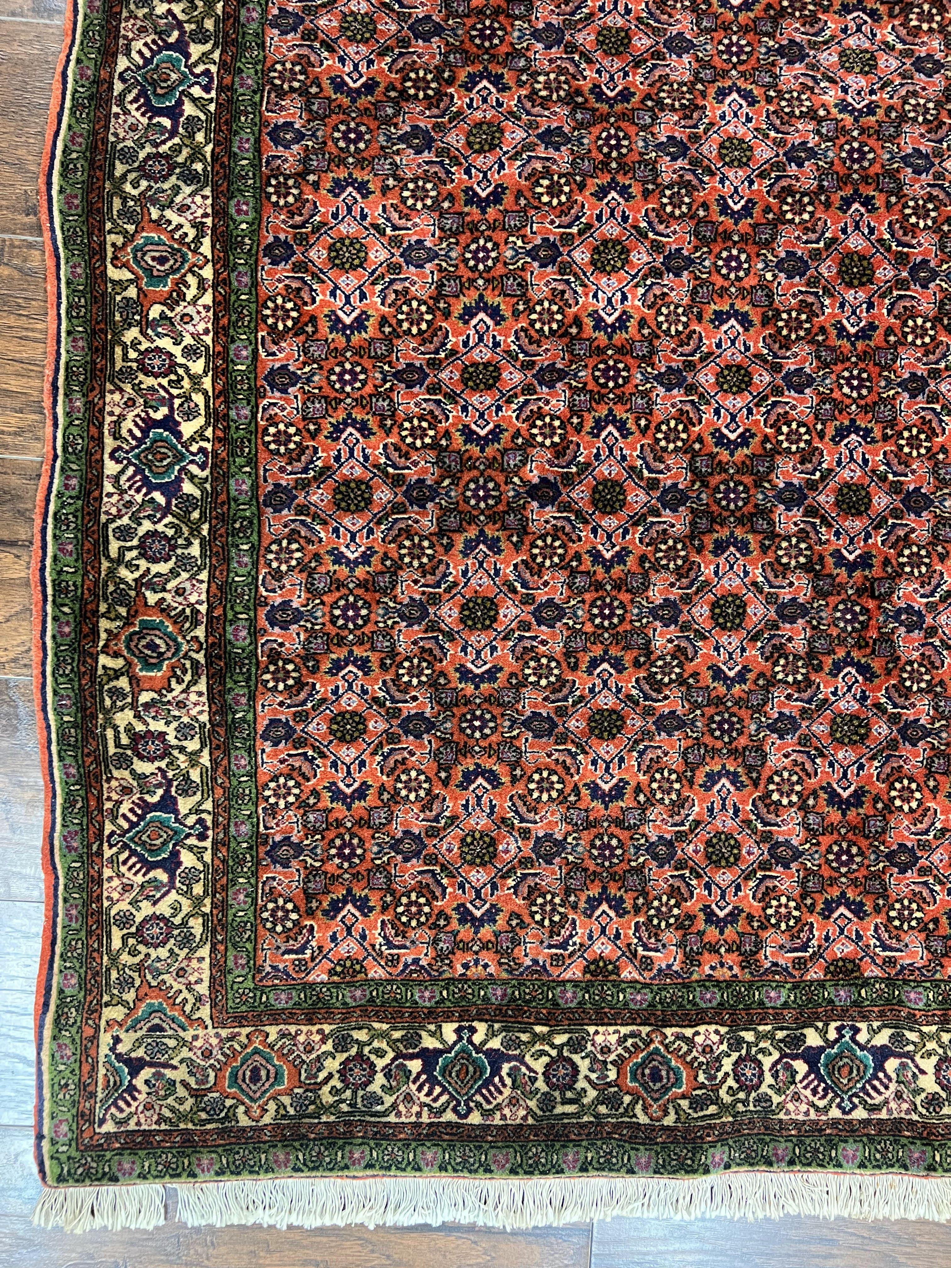 Antique Persian Bijar Rug 5x7, Allover Pattern, Hand Knotted Vintage Wool Tribal Oriental Carpet, Bidjar Rug, Red and Cream 5 x 7 ft, Handmade Rug