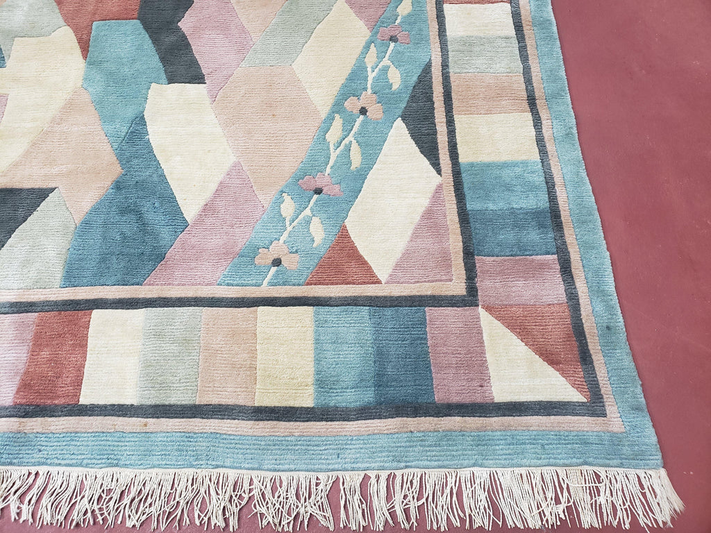 Contemporary Indian Nepalese Area Rug 8x11, Wool Hand-Knotted Modern Multicolor Nepali Abstract Carpet 8 x 11 Soft Playroom Nursery Room Rug