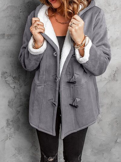 Full Size Pocketed Long Sleeve Hooded Toggle Jacket – Stylish & Functional Outerwear for Women