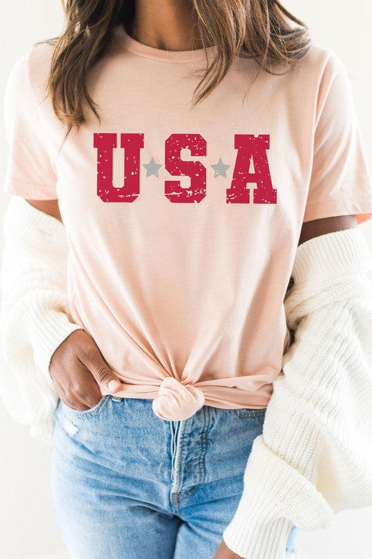 USA Star Patriotic July Fourth Picnic Graphic Tee T-Shirt