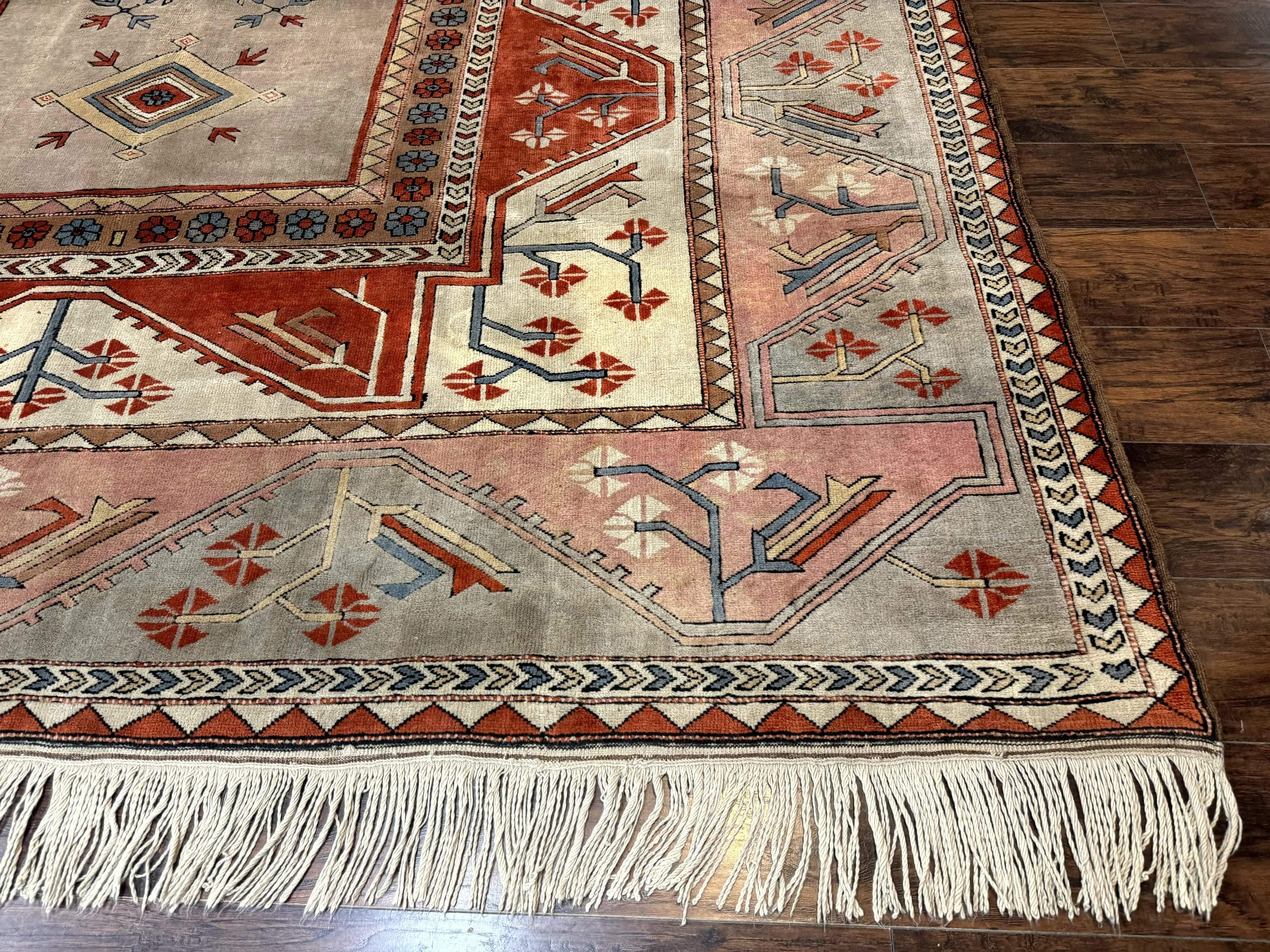 Large Turkish Milas Rug 10x13, Gray, Vintage, Wool on Wool