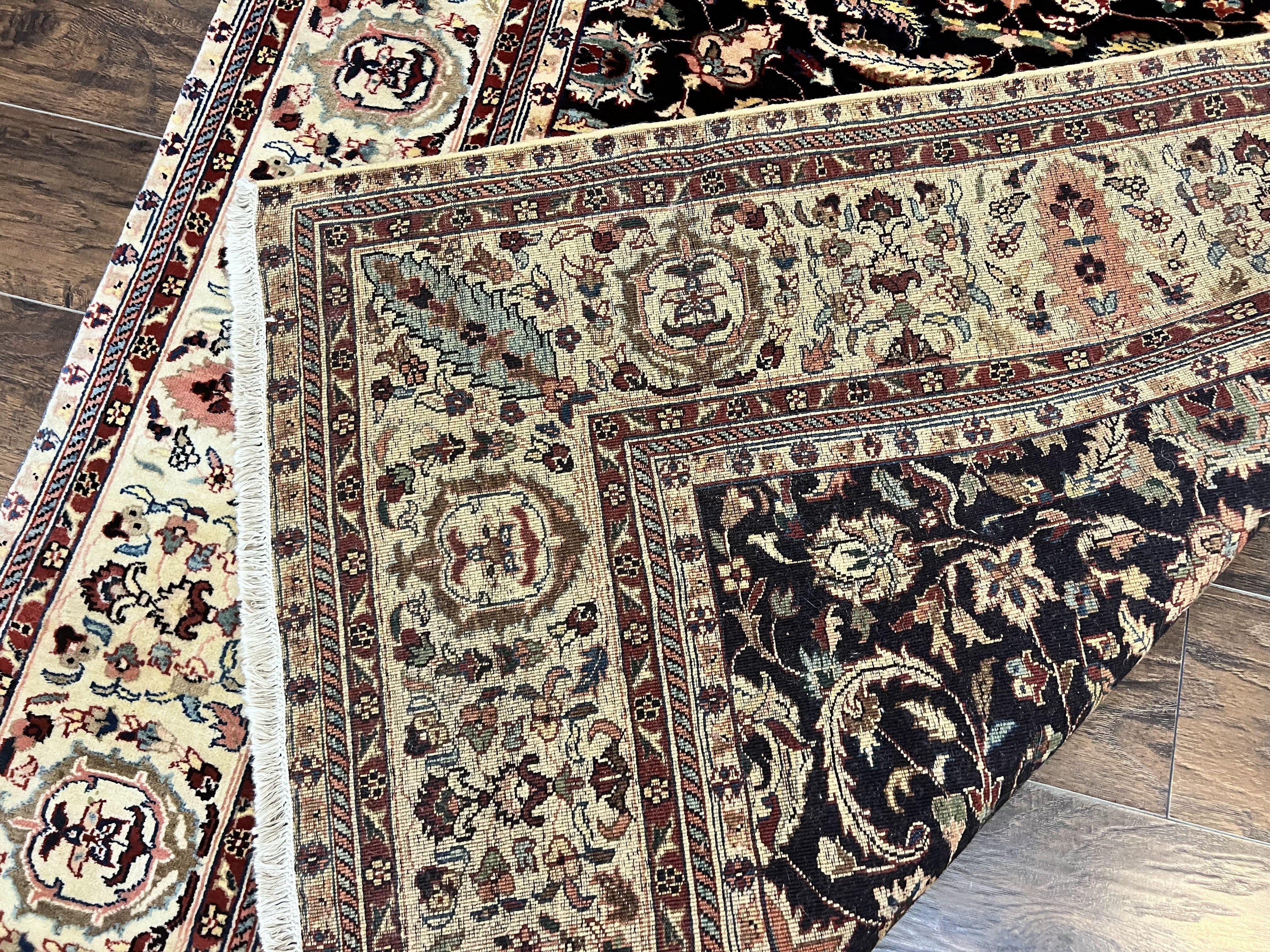 Indo Persian Rug 5x15, Wide Runner Rug 5 x 15 ft, Wool Hand Knotted Vintage Carpet, Black & Cream, Floral Allover Long Oriental Rug