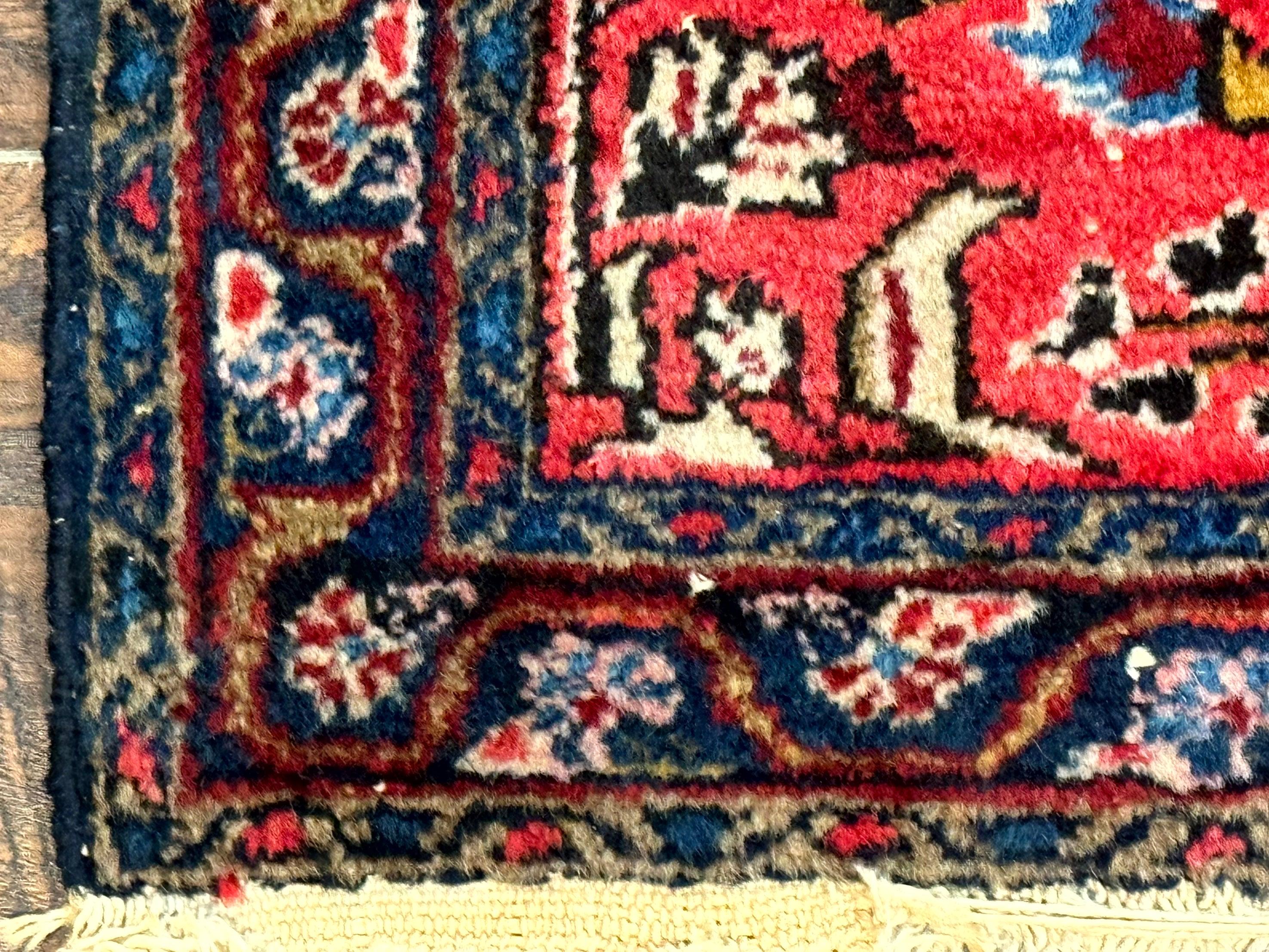 Small Antique Persian Tribal Rug 2x3, Red, Floral, Handmade, Hamadan Rug