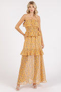 Ruffled Smocked Floral Halter Neck Maxi Dress – Elegant and Feminine Floral Maxi Dress with Smocked Waist and Ruffled Detailing