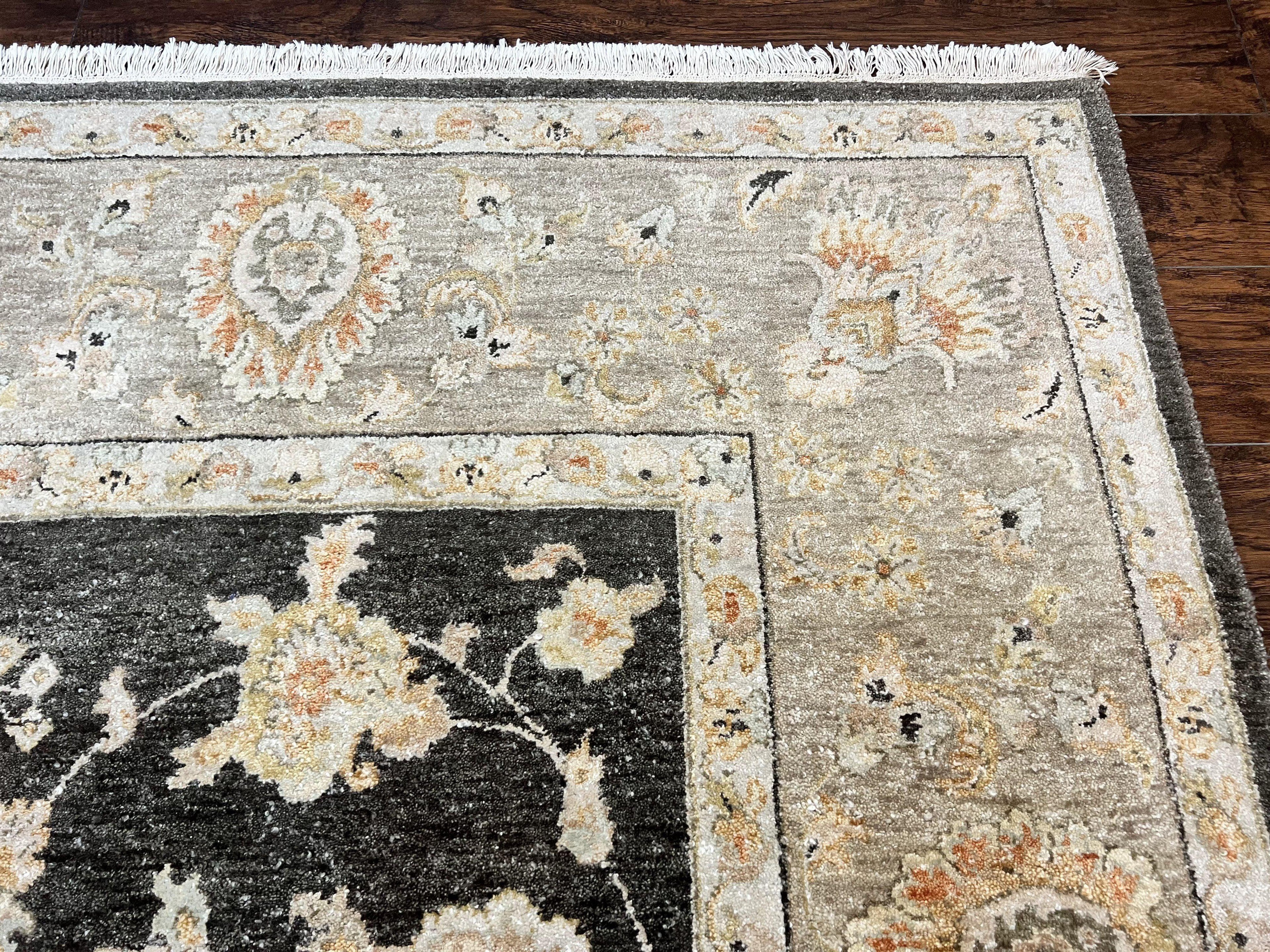 Indo Persian Rug 9x12, Sultanabad Indian Carpet, Dark Brown, Hand Knotted Vintage Wool Rug