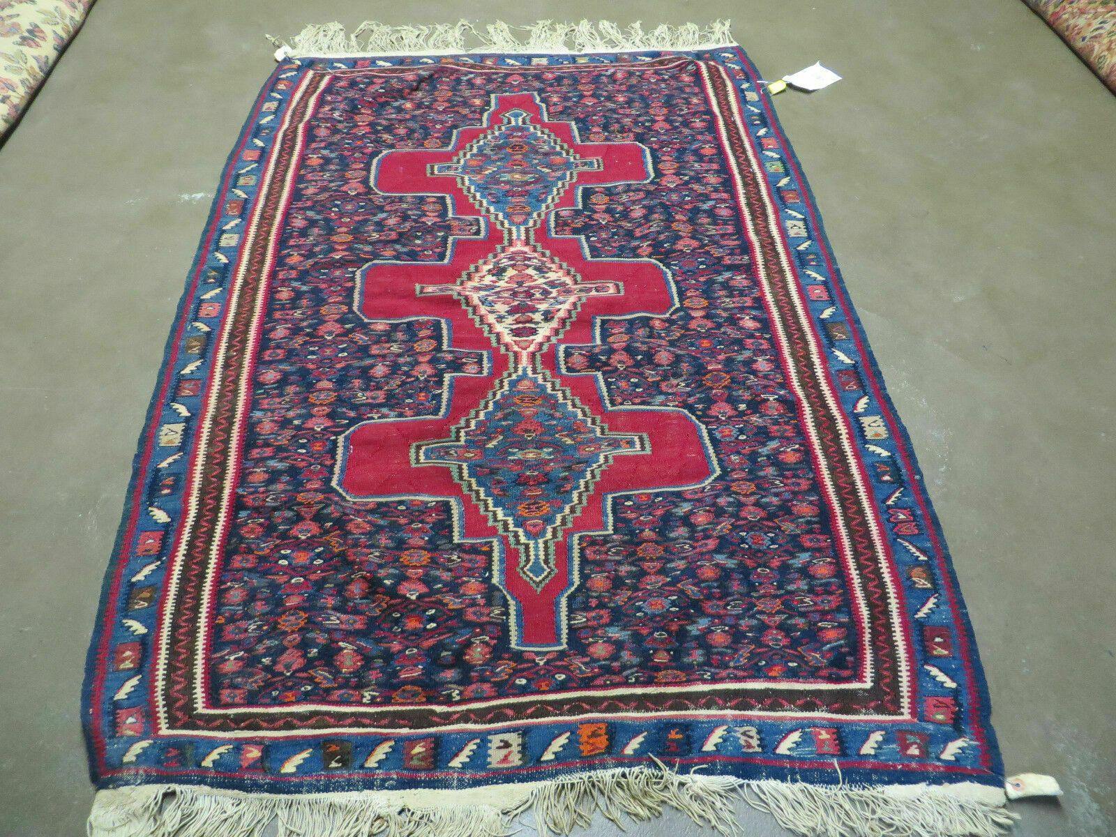 4' X 5' Antique Handmade Turkish Wool Kilim Flat weave Rug Blanket Tribal