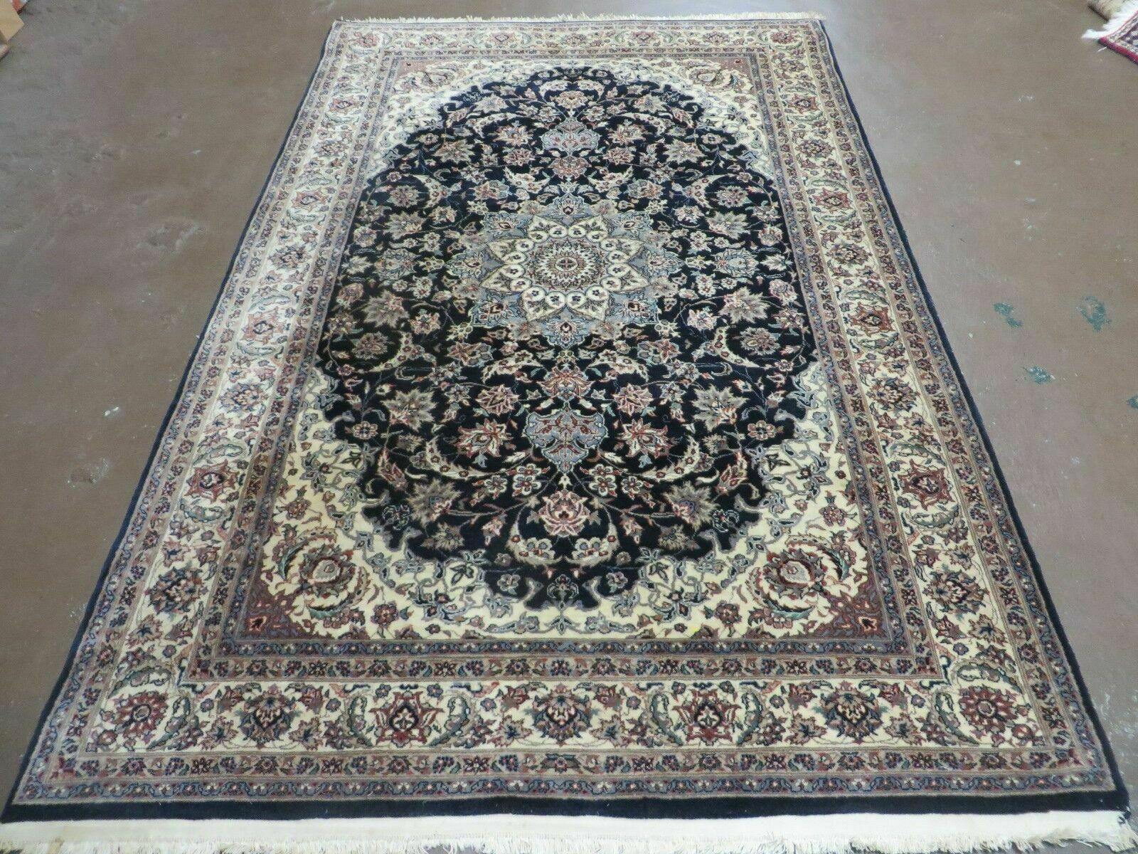4' X 7' Vintage Handmade India Wool Silk Accent Rug Hand Knotted Black Organic
