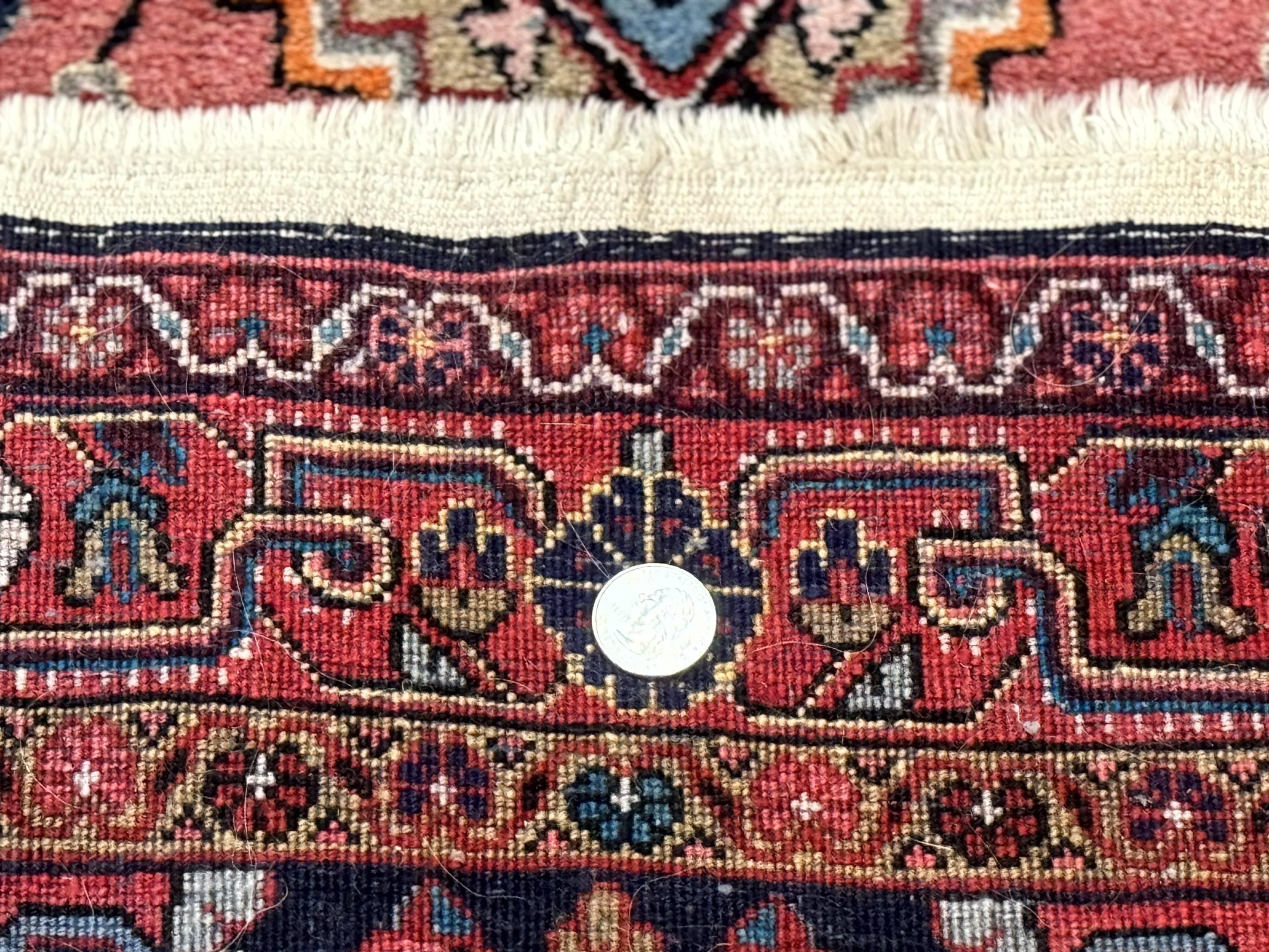 Persian Rug 3x5, Jozan Sarouk Rug, Navy Blue and Coral, Medallion Rug, Semi Antique