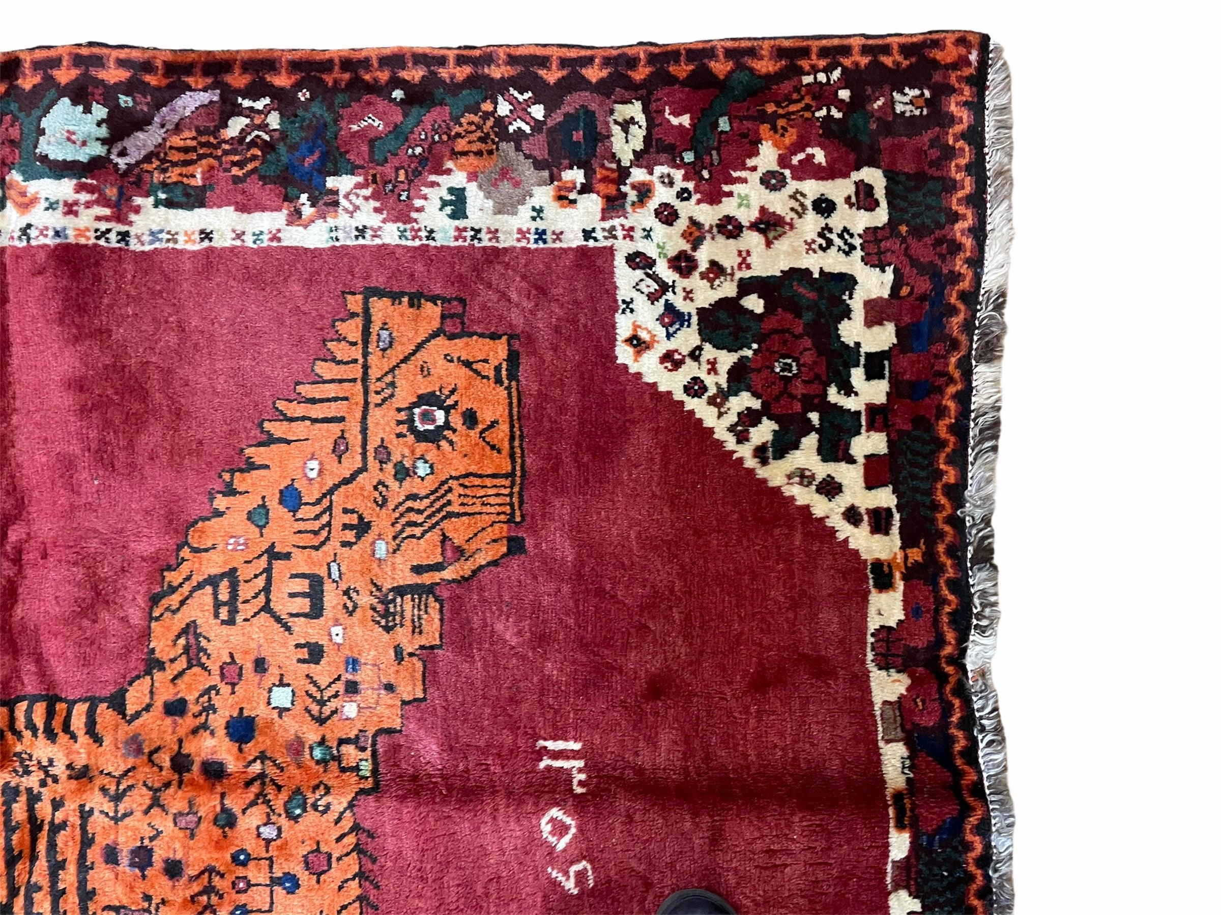 5 X 6 Handmade Rug Zagros Quality Wool Rug Lion Organic Dyes Red Leopard Tribal