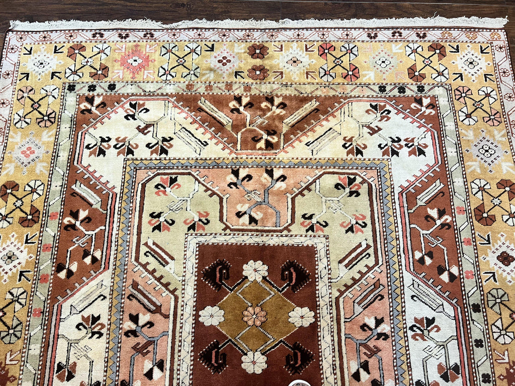 Turkish Rug 7x10, Wool Hand Knotted Vintage Carpet, Geometric Kazak Pattern