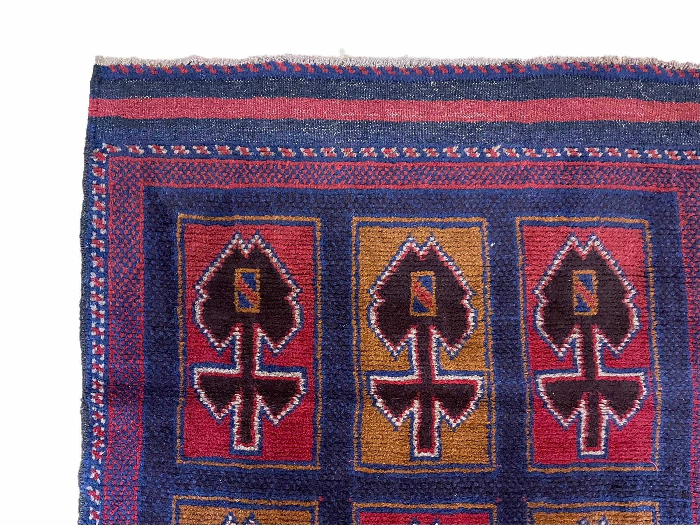2' 9" X 4' 5" Vintage Handmade Tribal Wool Rug Balouchi Afghan Rug Blue Red 3x5