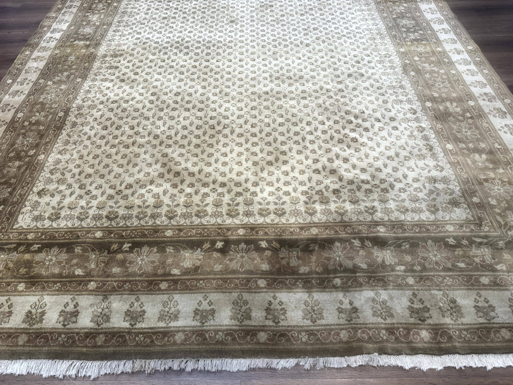 Indo Persian Rug 8x10, Allover Pattern, Beige, Wool Handmade Carpet