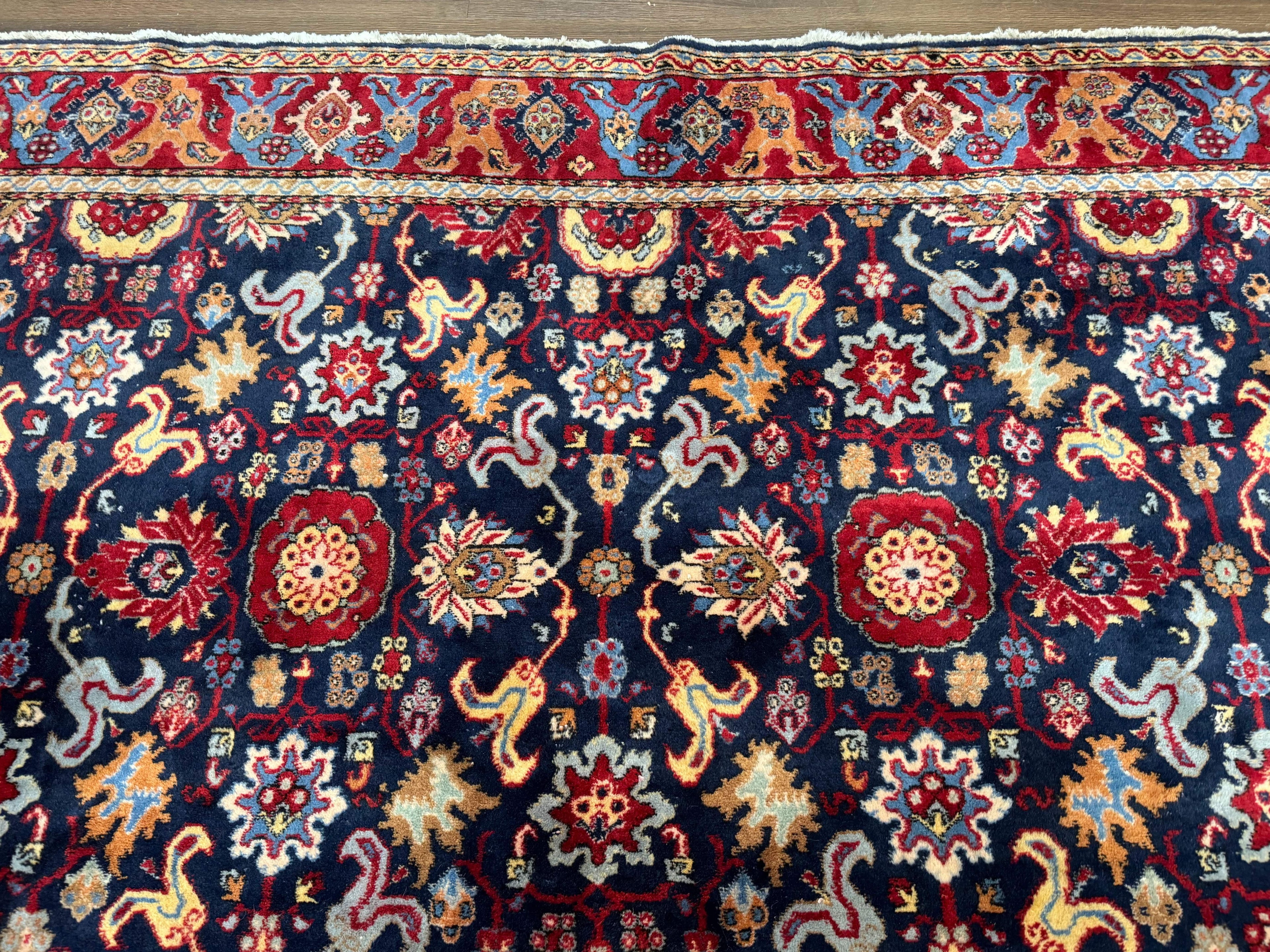 Persian Sarouk Mahal Rug 7x11, Navy Blue Multicolor Colorful Persian Carpet, Mina Khani Allover Pattern, Vintage Persian Rug