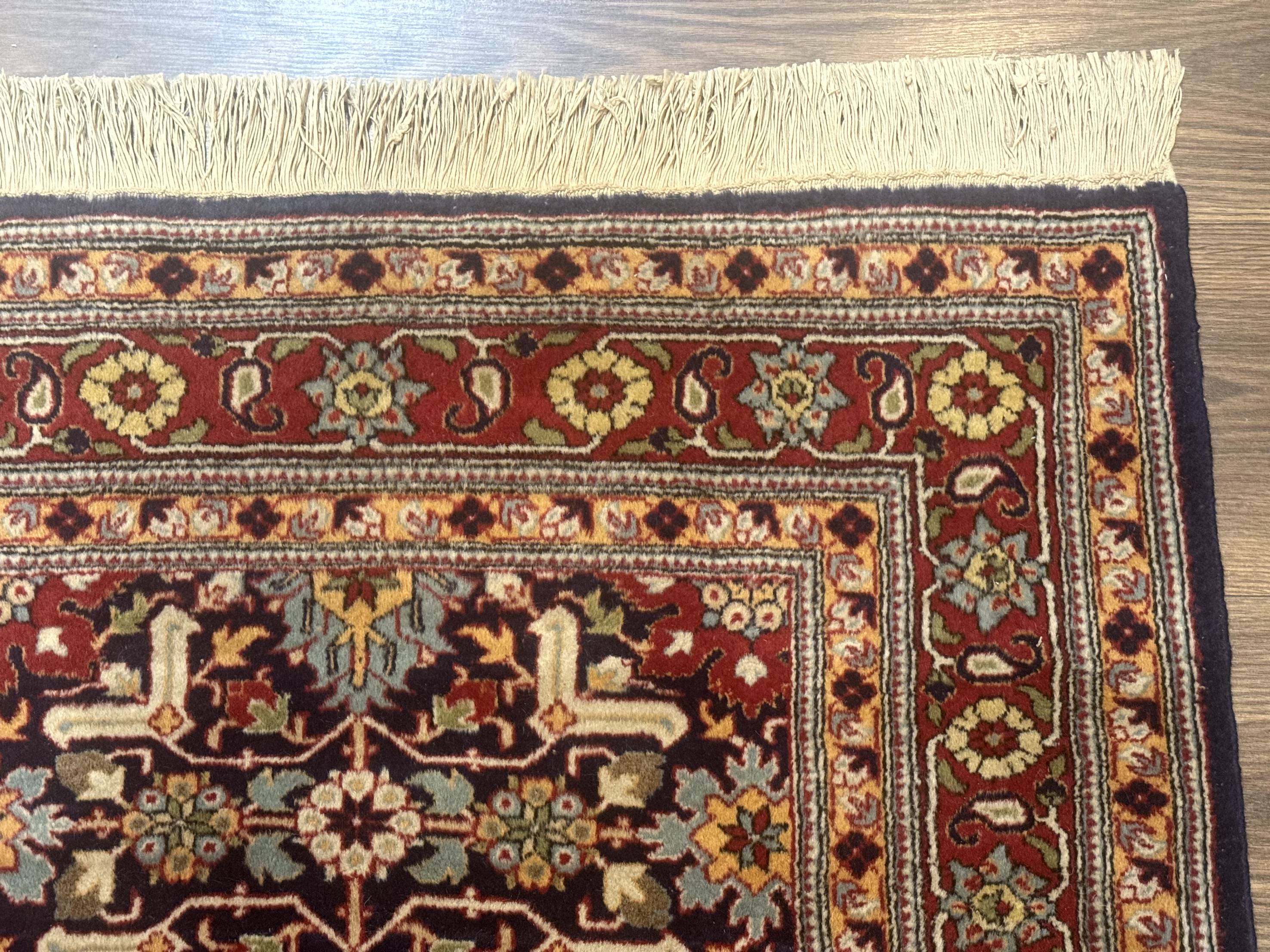 Turkish Hereke Rug 3x5, Navy Blue and Red, Fine 210 KPSI