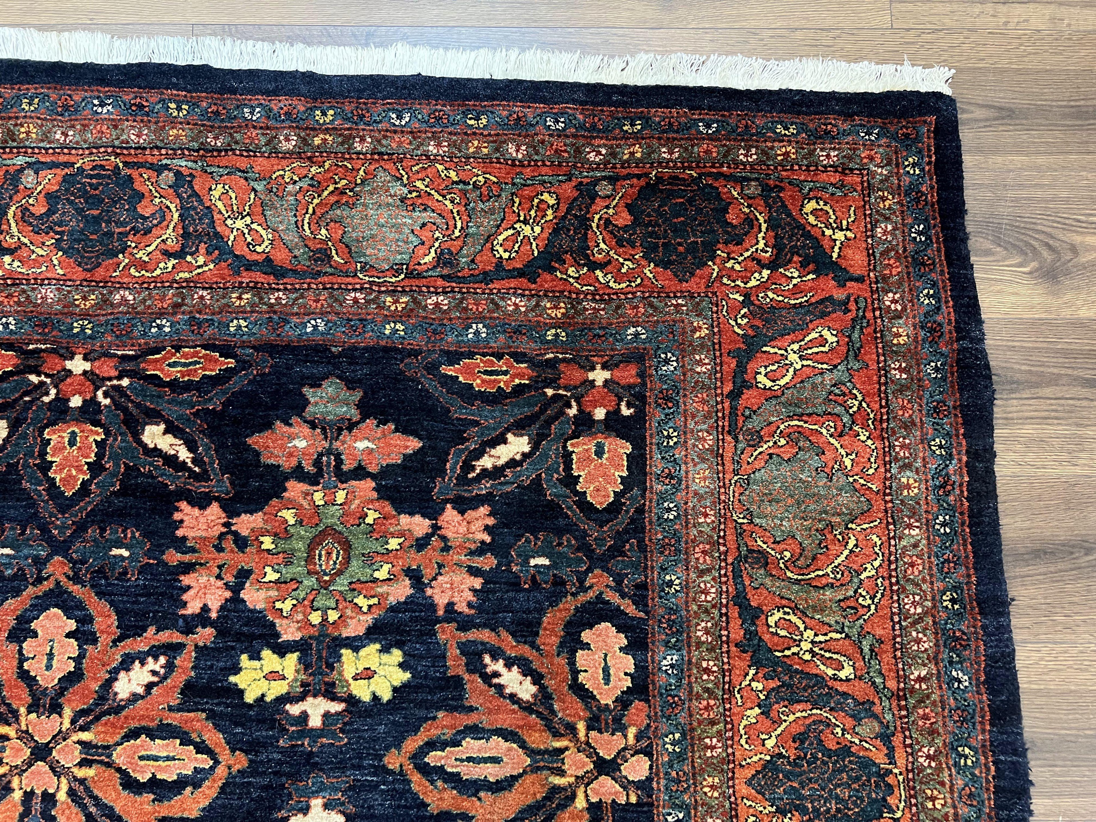 Wonderful Persian Rug 7x10, Navy Blue and Red, Allover Floral Pattern, Bidjar Carpet, Authentic Oriental Rug 7 x 10, Wool Hand Knotted Rug