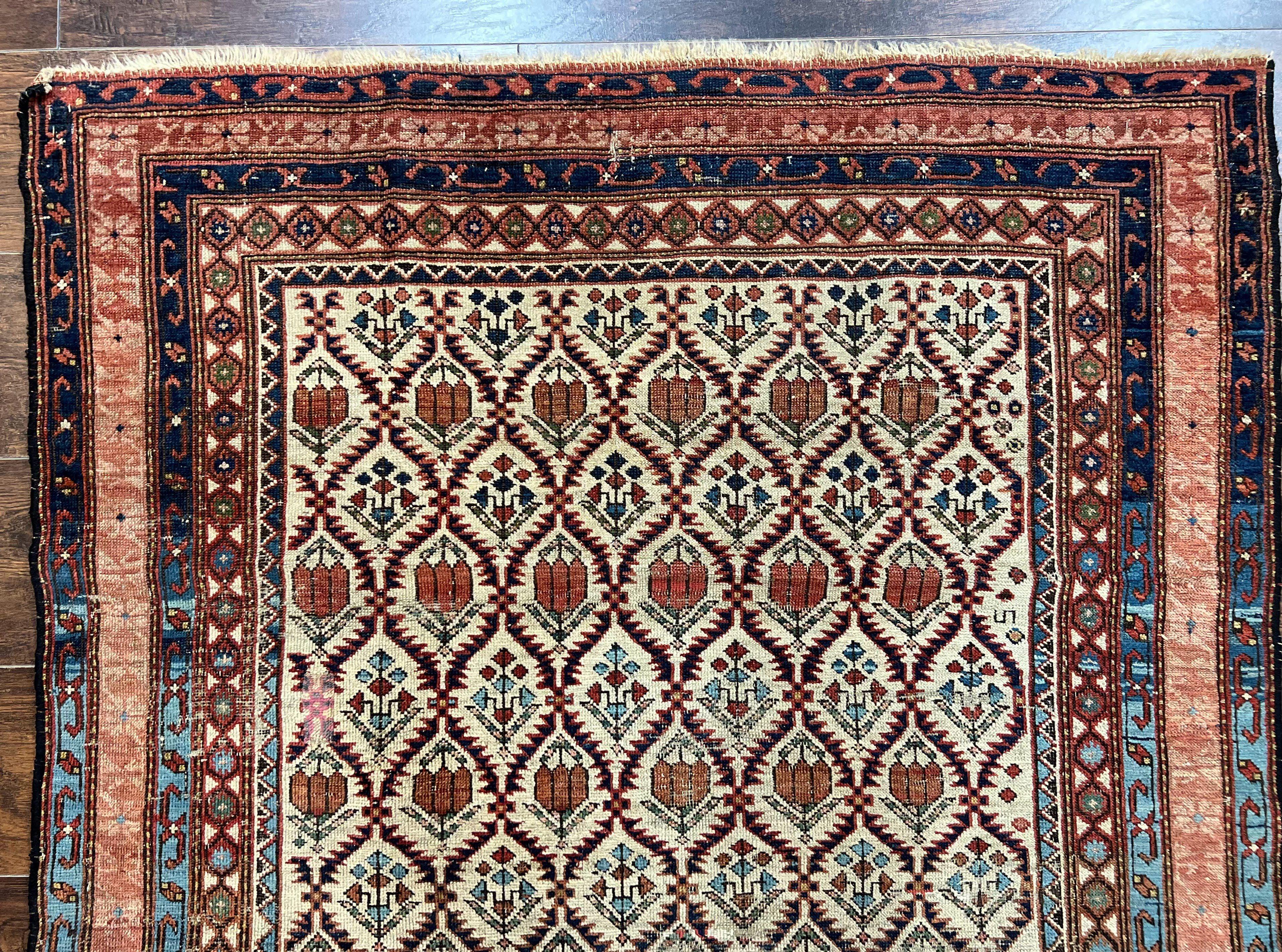 Antique Caucasian Rug 4x6, Hand Knotted Wool Carpet, Shirvan Rug