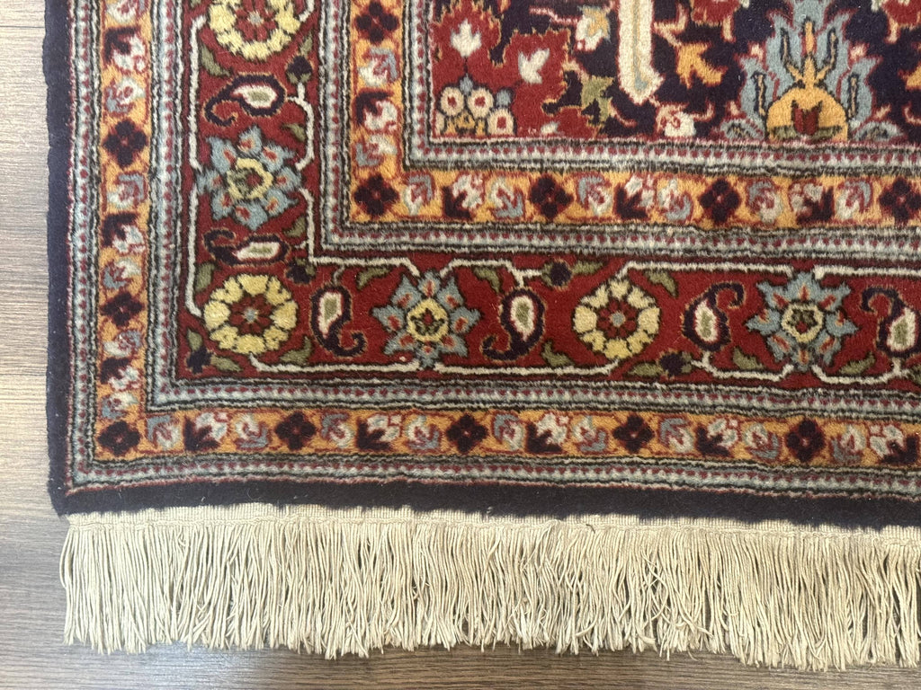 Turkish Hereke Rug 3x5, Navy Blue and Red, Fine 210 KPSI