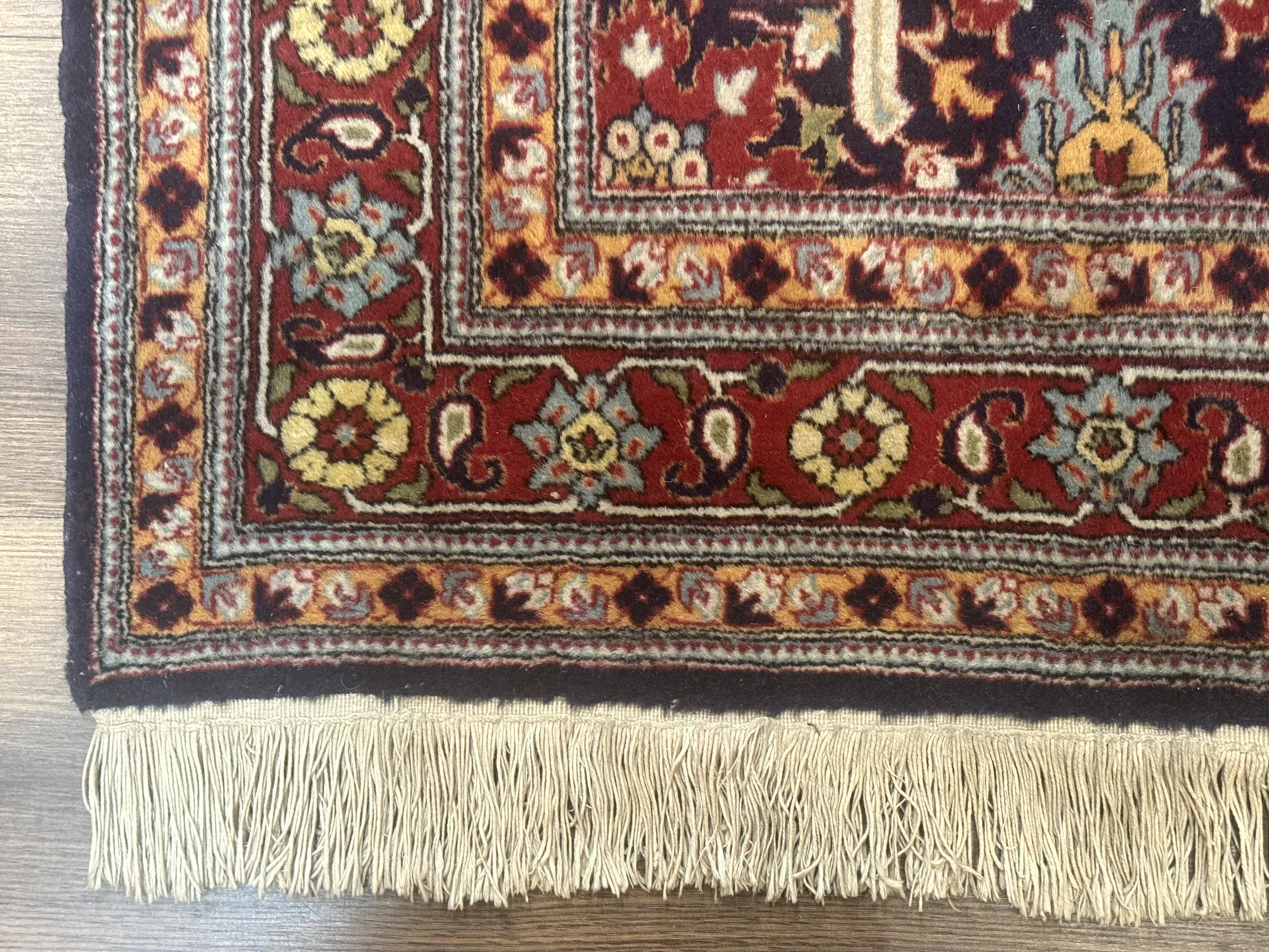 Turkish Hereke Rug 3x5, Navy Blue and Red, Fine 210 KPSI