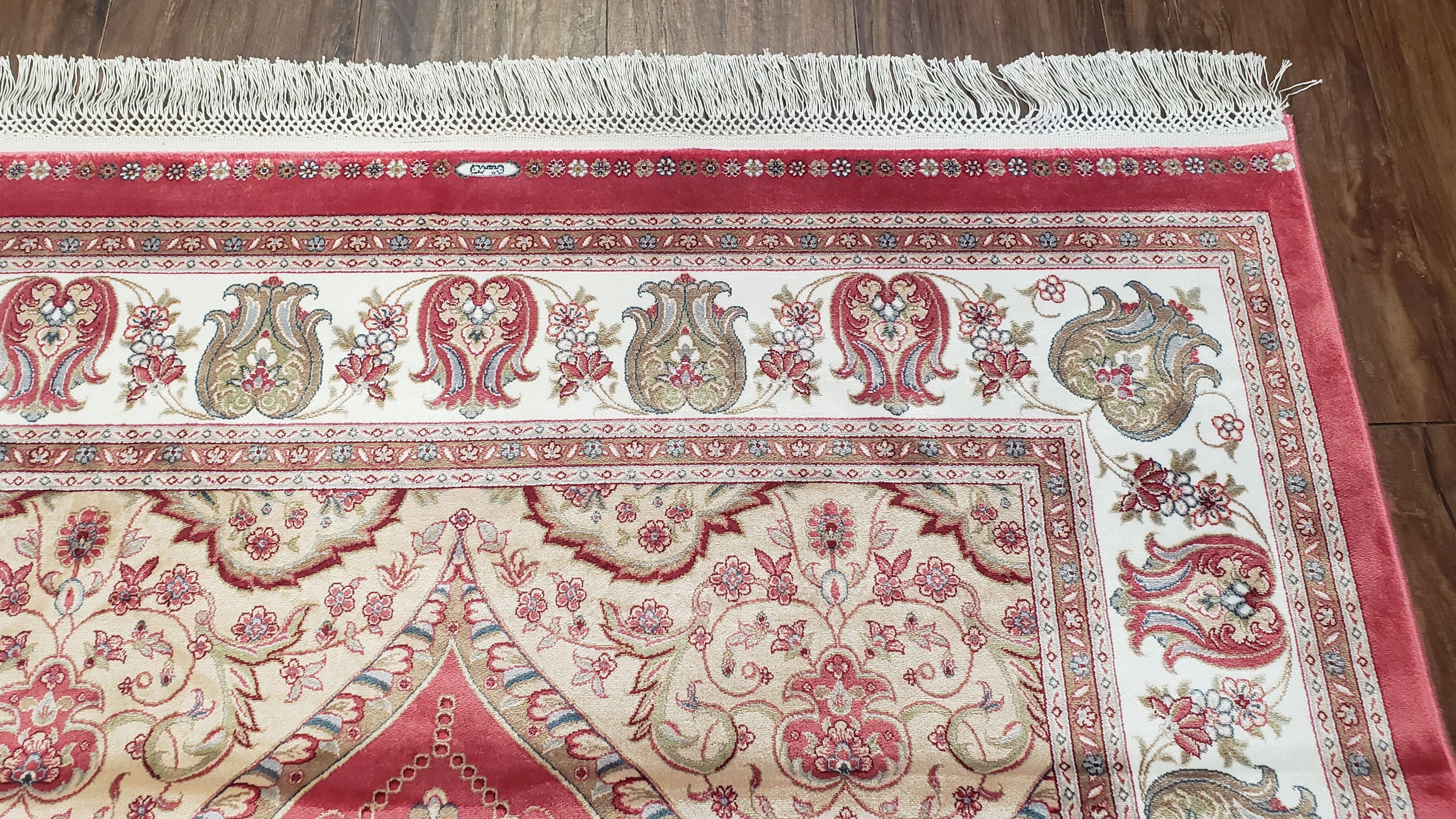 4 x 6 Silk Carpet Red, Traditional Oriental Rug 4x6, Flower Vase Columns, Turkish Rug New, High Quality, Bamboo Silk, Area Rug