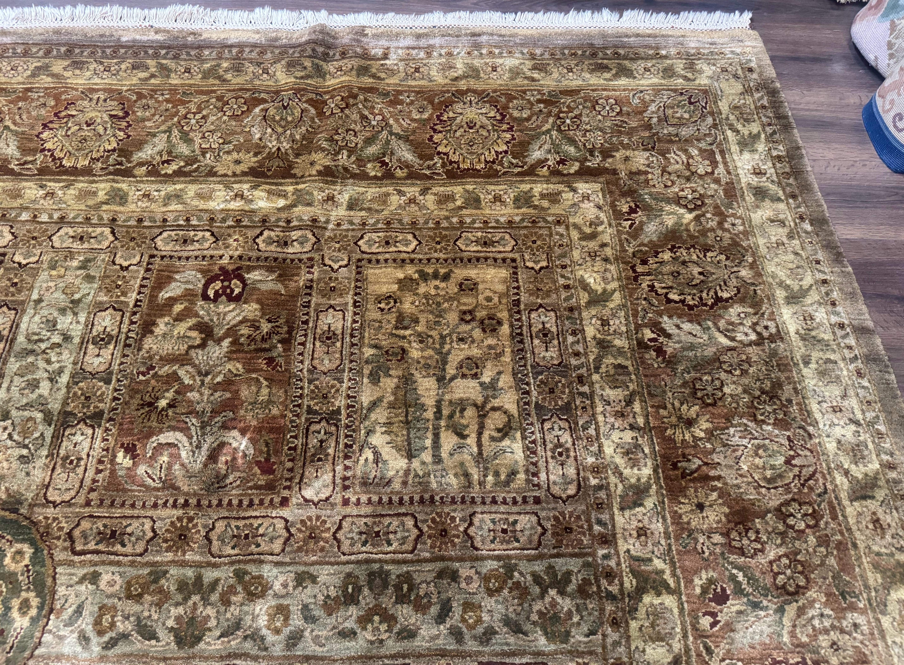 Large Indian Wool Rug 12x14, Wool Handmade Panel Design Carpet, Traditional, Palace Size