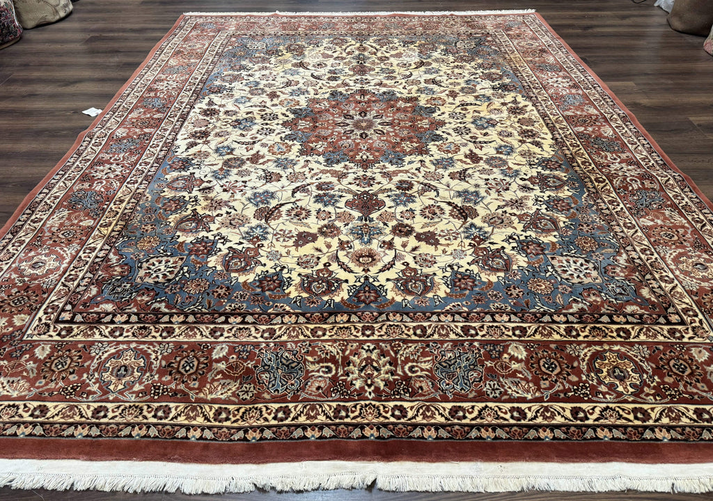 Persian Rug 8x10, Sino Persian Floral Medallion Carpet, Traditional Wool Area Rug, Cream and Brick Red, Fine 210 KPSI