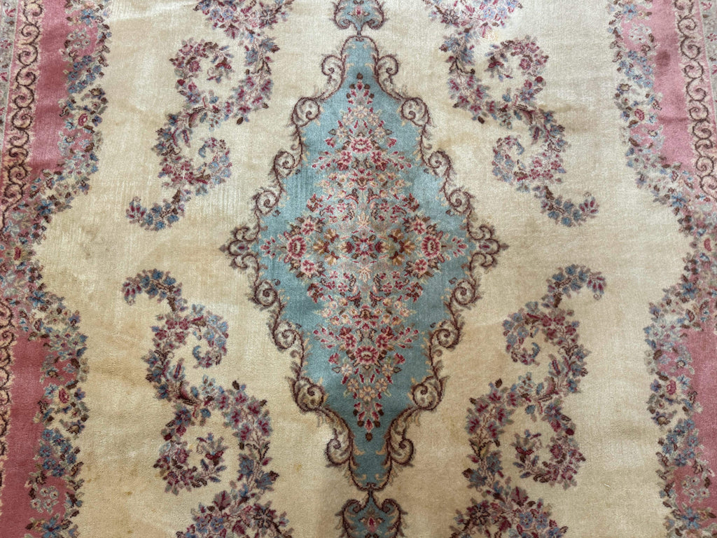 10x14 Karastan Kirman Rug #784 Pastel Ivory Kirman Medallion, Wool Antique Original 700 Series