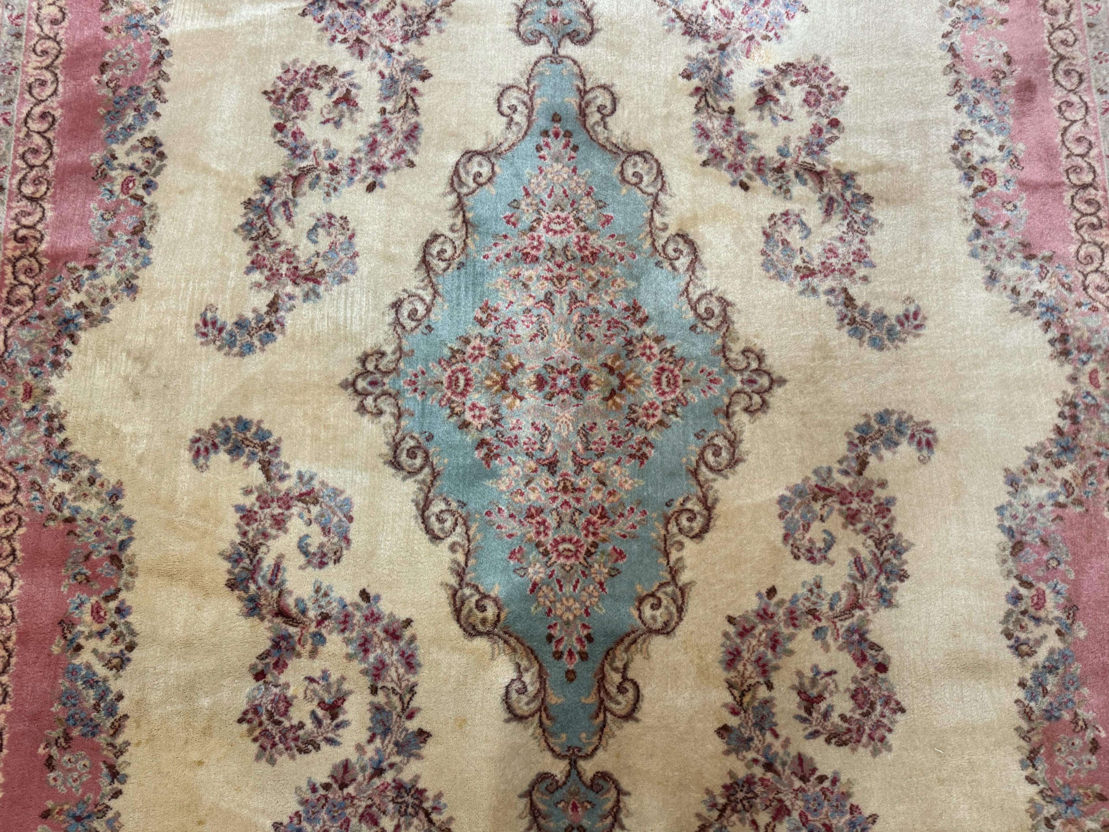 10x14 Karastan Kirman Rug #784 Pastel Ivory Kirman Medallion, Wool Antique Original 700 Series