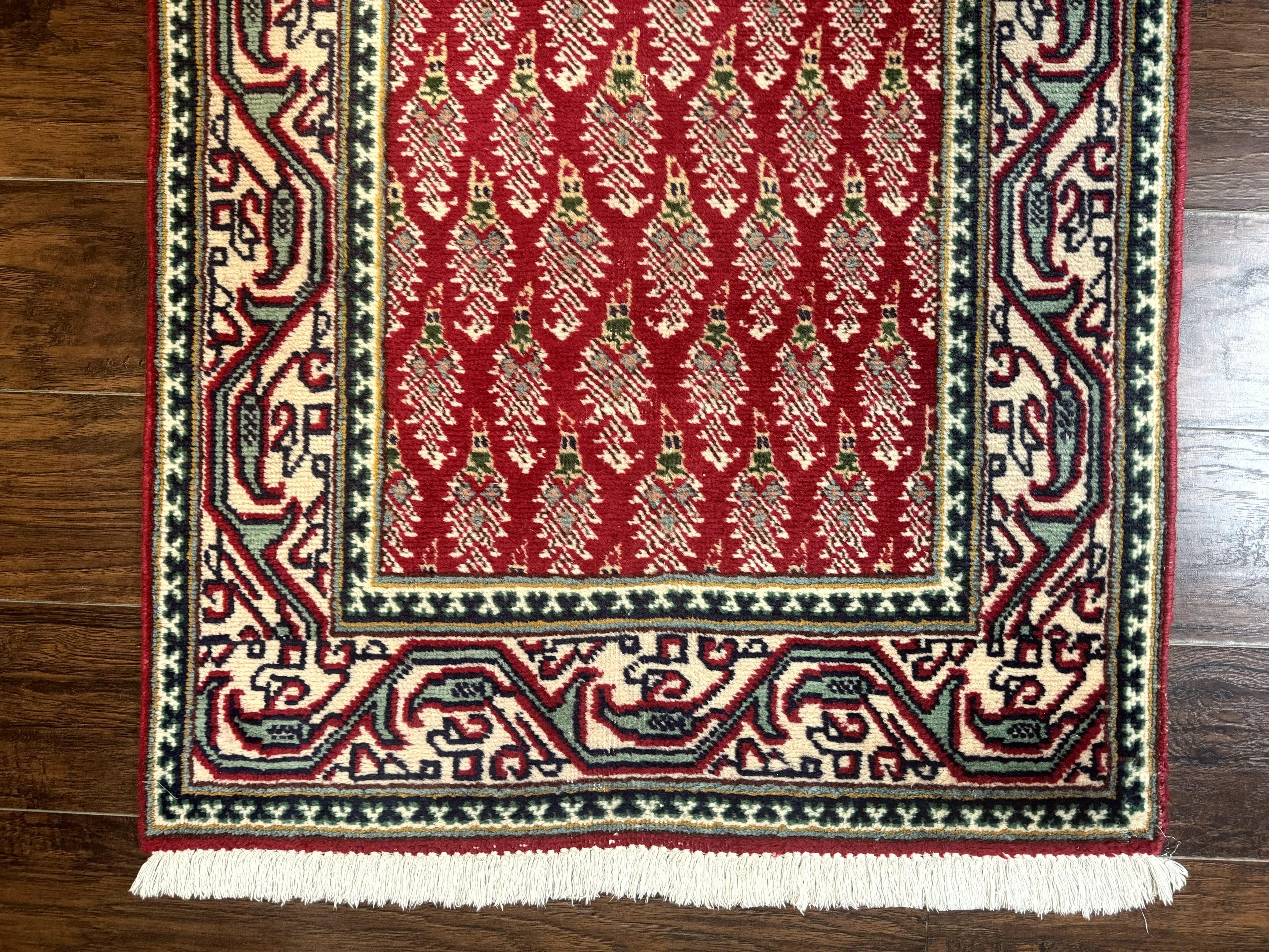 Persian Tabriz Runner Rug 3x16, Paisley Boteh Design, Red and Cream, Rug for Hallway, 16ft Wool Runner