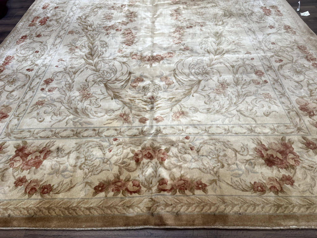 Chinese Aubusson Wool Rug 10x14, European Design, Thick Wool Pile
