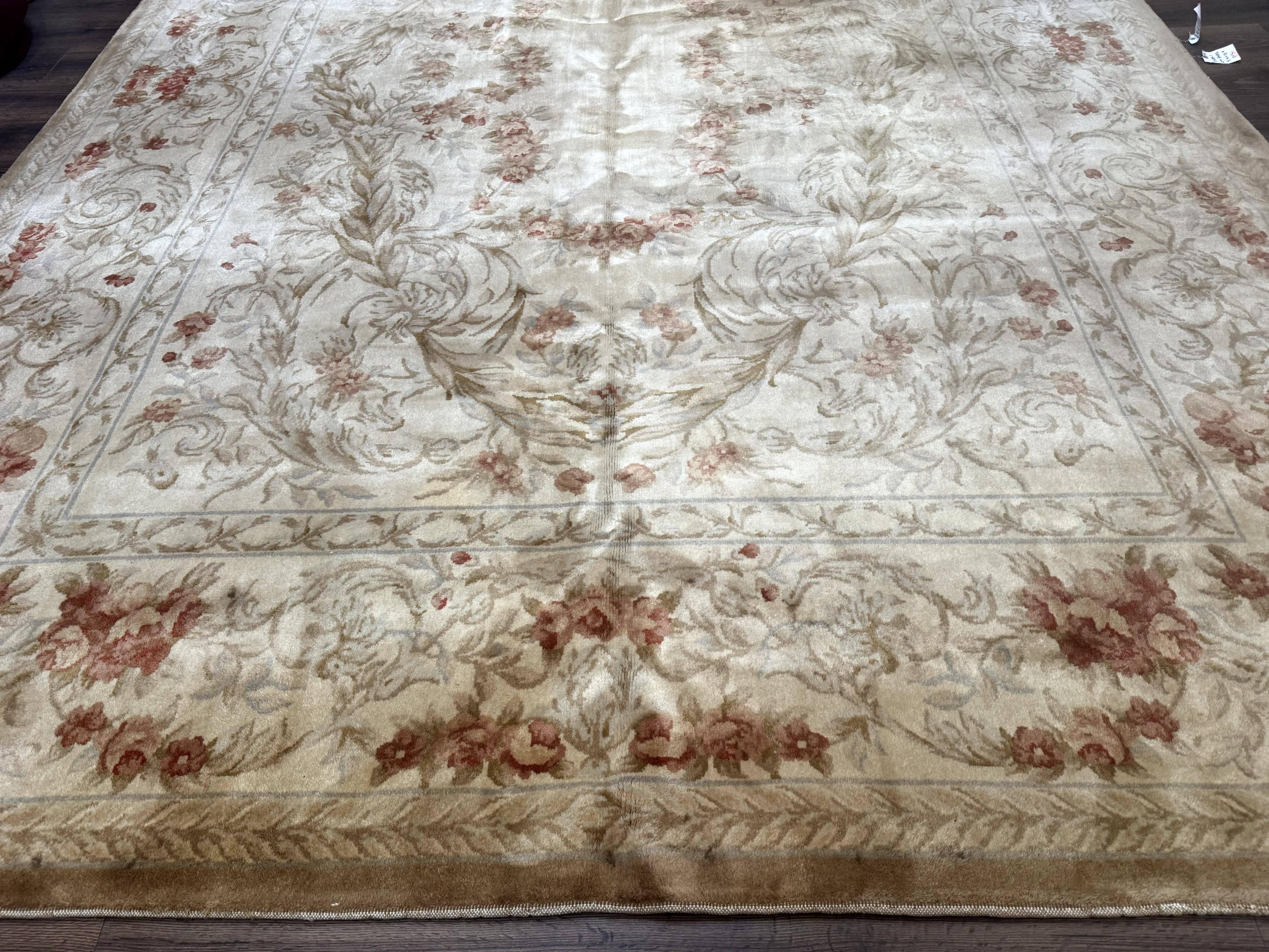 Chinese Aubusson Wool Rug 10x14, European Design, Thick Wool Pile