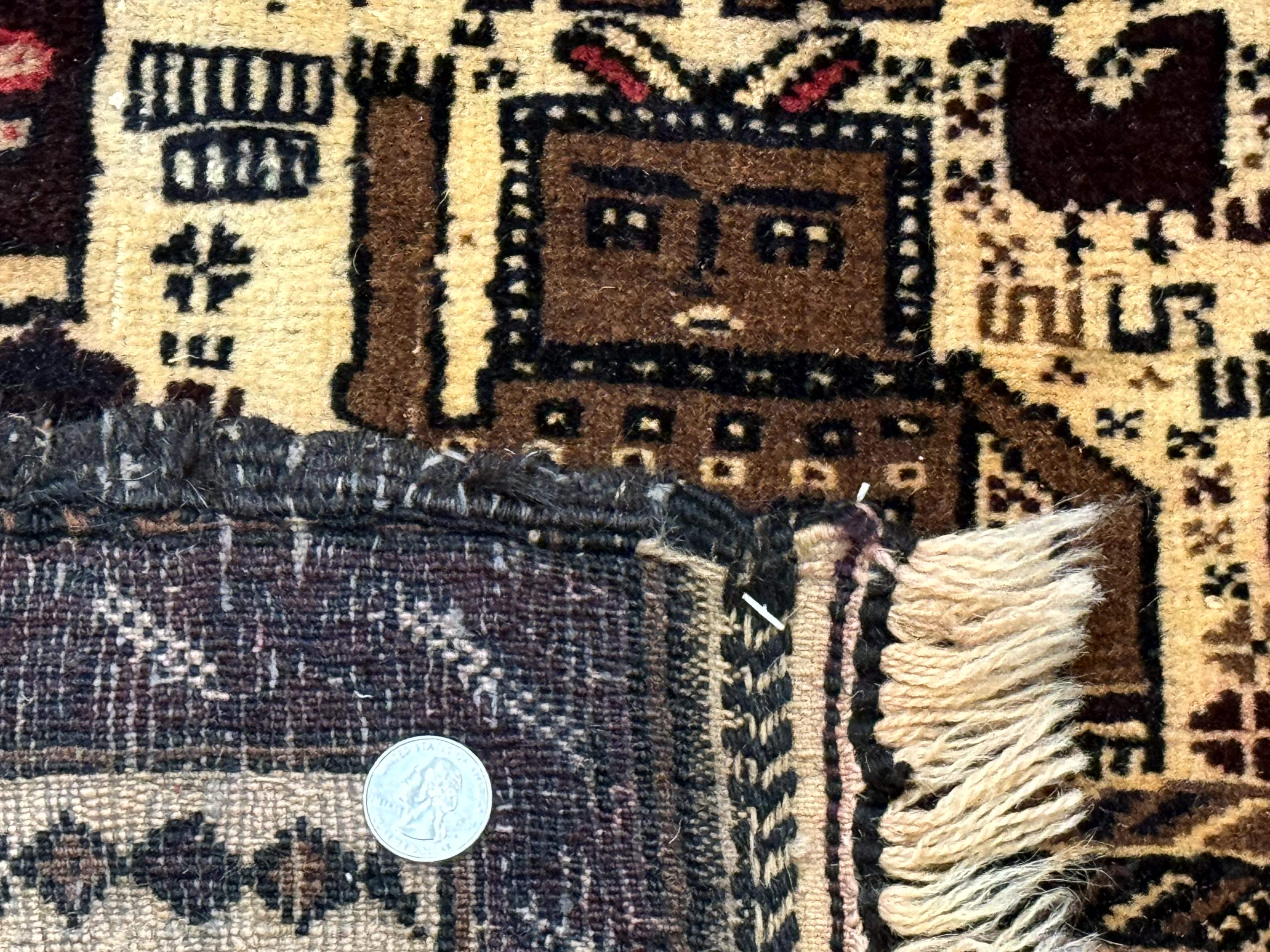 Persian Baluch Tribal Rug 4x6, Human and Bird Pictorials, Vintage, Wool, Collectible