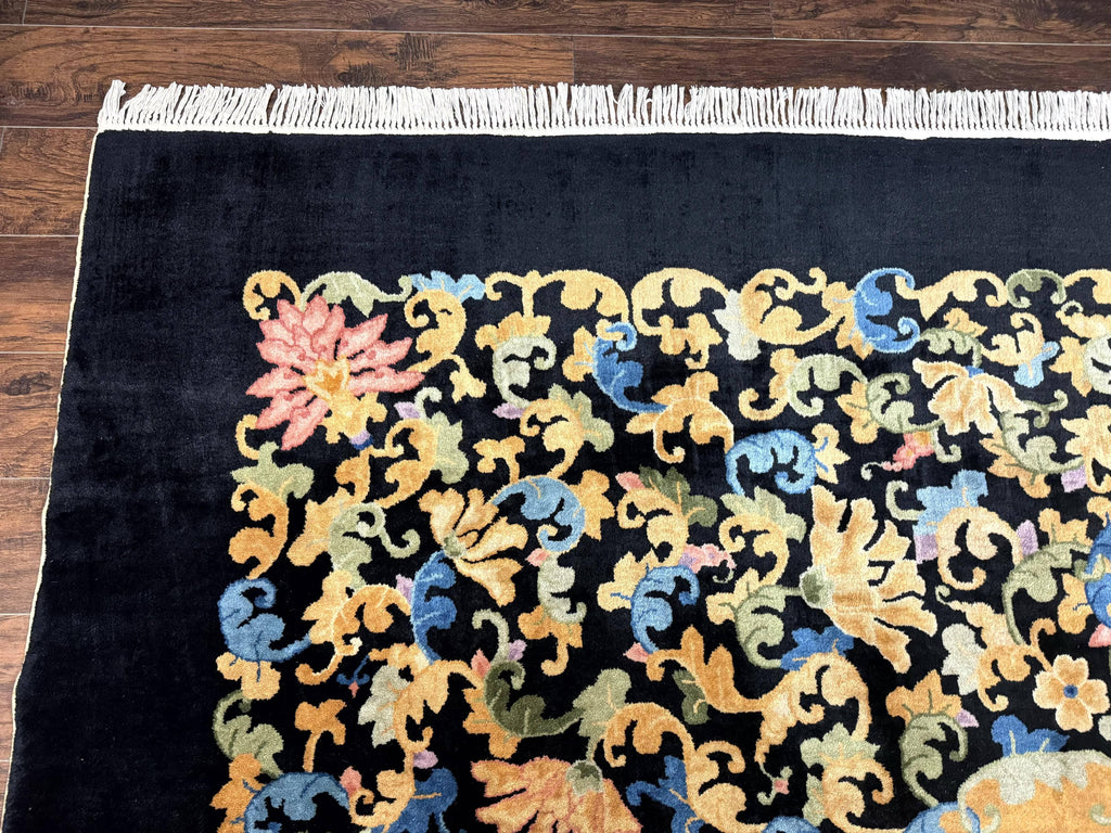 Antique Chinese Peking Rug 12.6 x 14.9, Palace Size Asian Oriental Carpet, Art Deco Rug, Rare