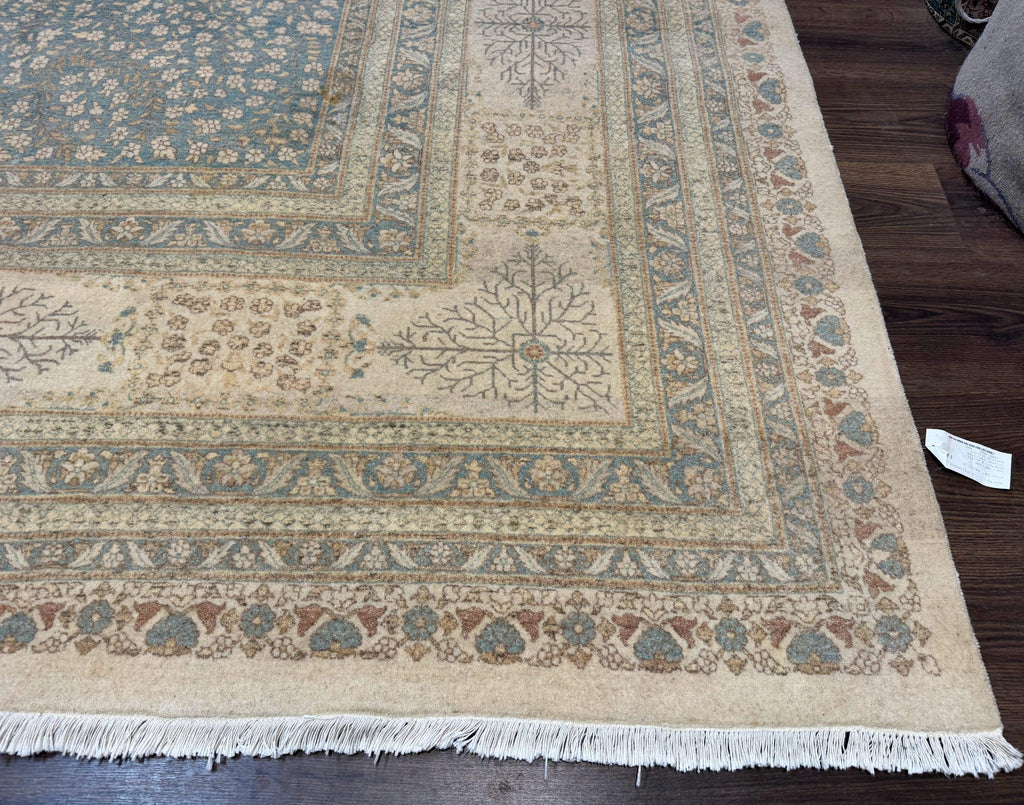 Palace Size Pak Persian Rug 12x18, Haji Jalili Design, Pakistani Carpet, Oat and Light Blue, Fine 260 KPSI
