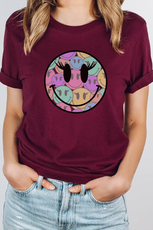 Rainbow Lash Smiley Faces Cheery Graphic Tee T-Shirt