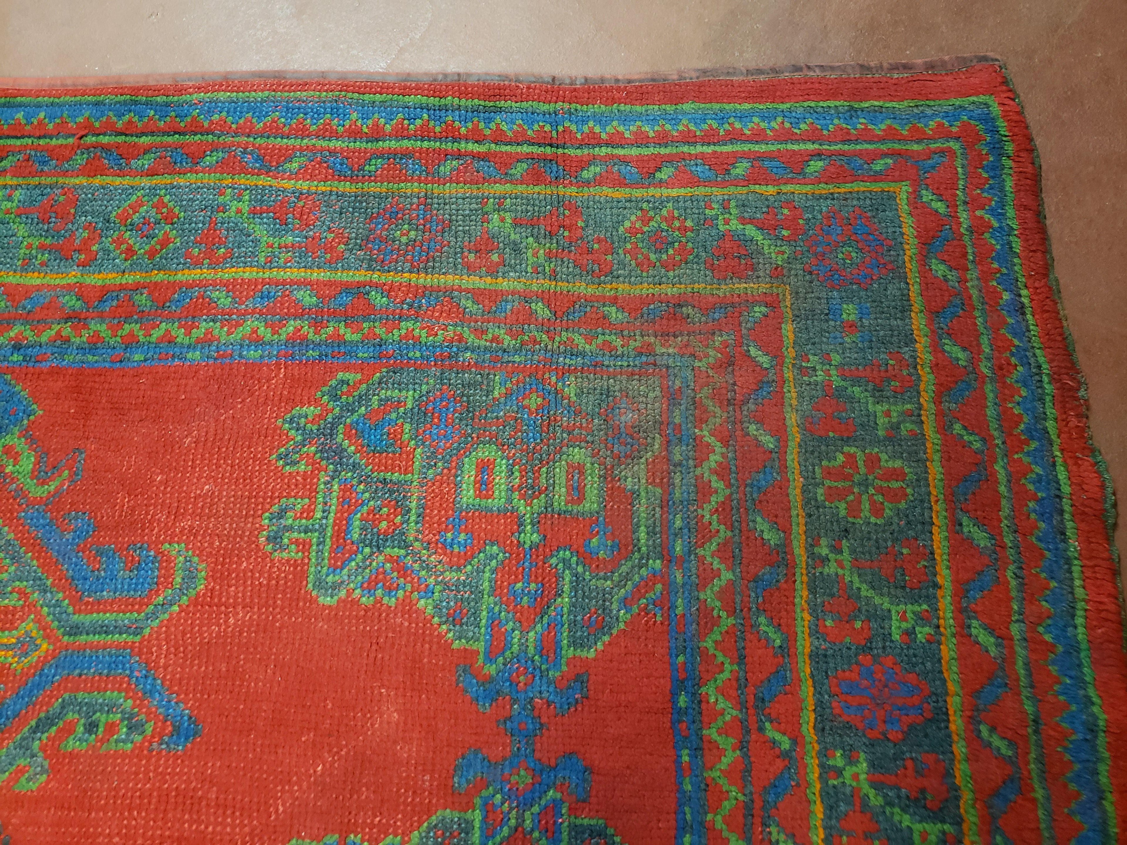7x11 Turkish Oushak Rug, Vintage Red & Blue Oriental Carpet, Hand Knotted Wool Area Rug 7 x 11, Turkish Sparta Rug, Antique Turkish Rug Nice