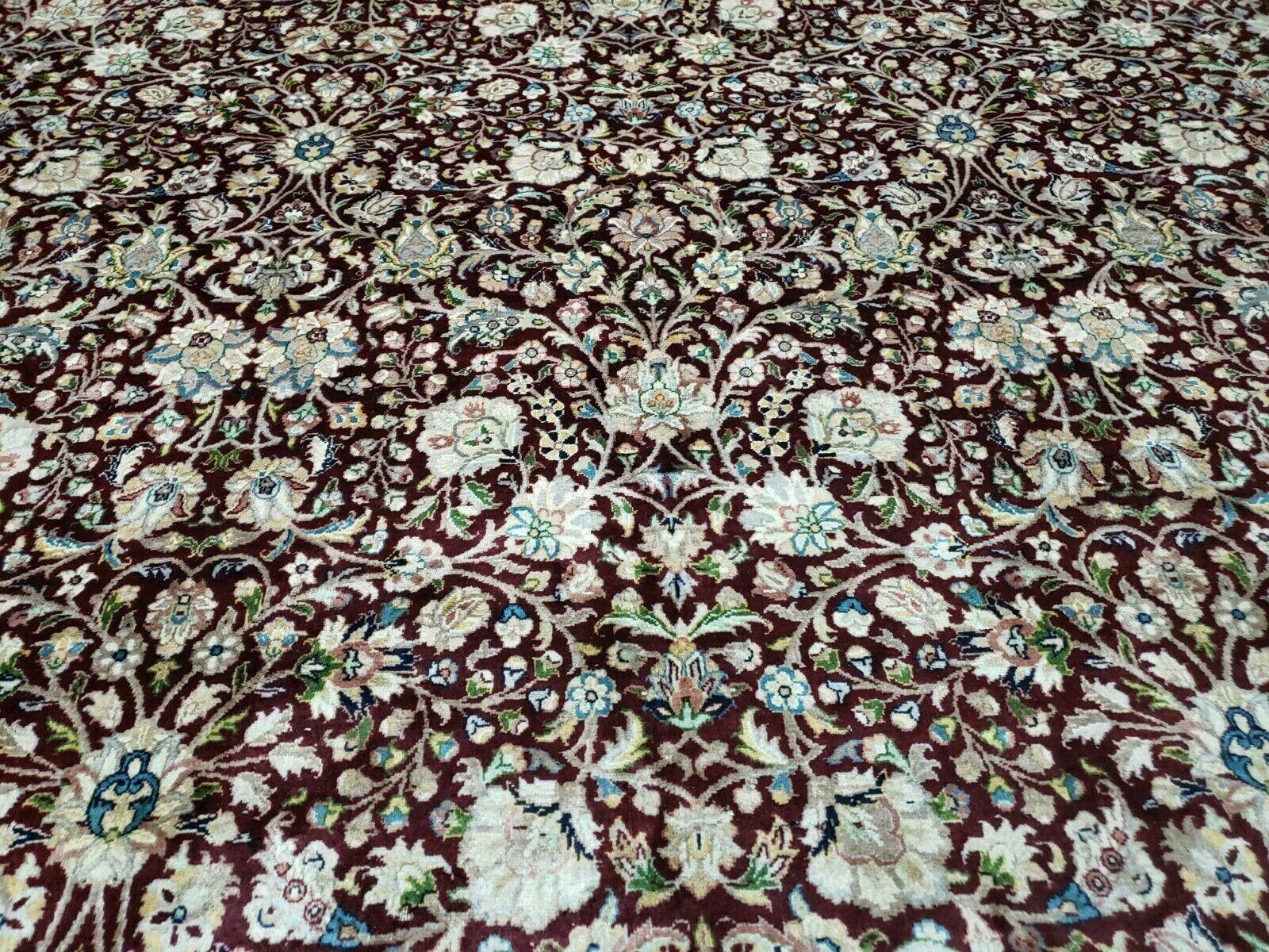 Persian Rug 9x12, Floral Allover, Very Fine, Handmade, Room Sized Oriental Carpet, Sino Persian, Maroon and Navy Blue