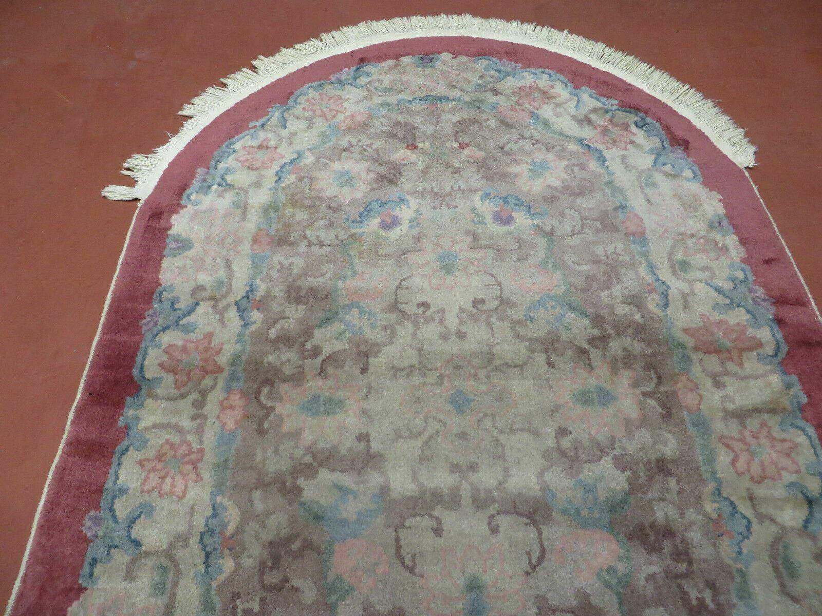 Oval Chinese Art Deco Rug 3x5 Vintage Wool Carpet