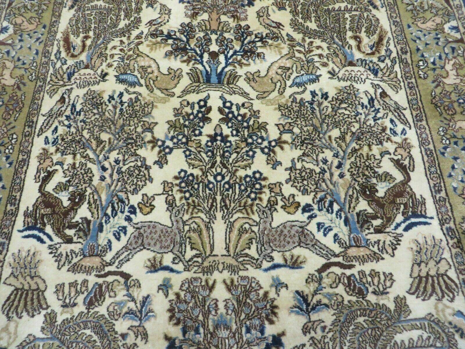 4' X 6 Handmade India Oriental Fine Pictorial Tree Of Life Wool Silk Rug Wow