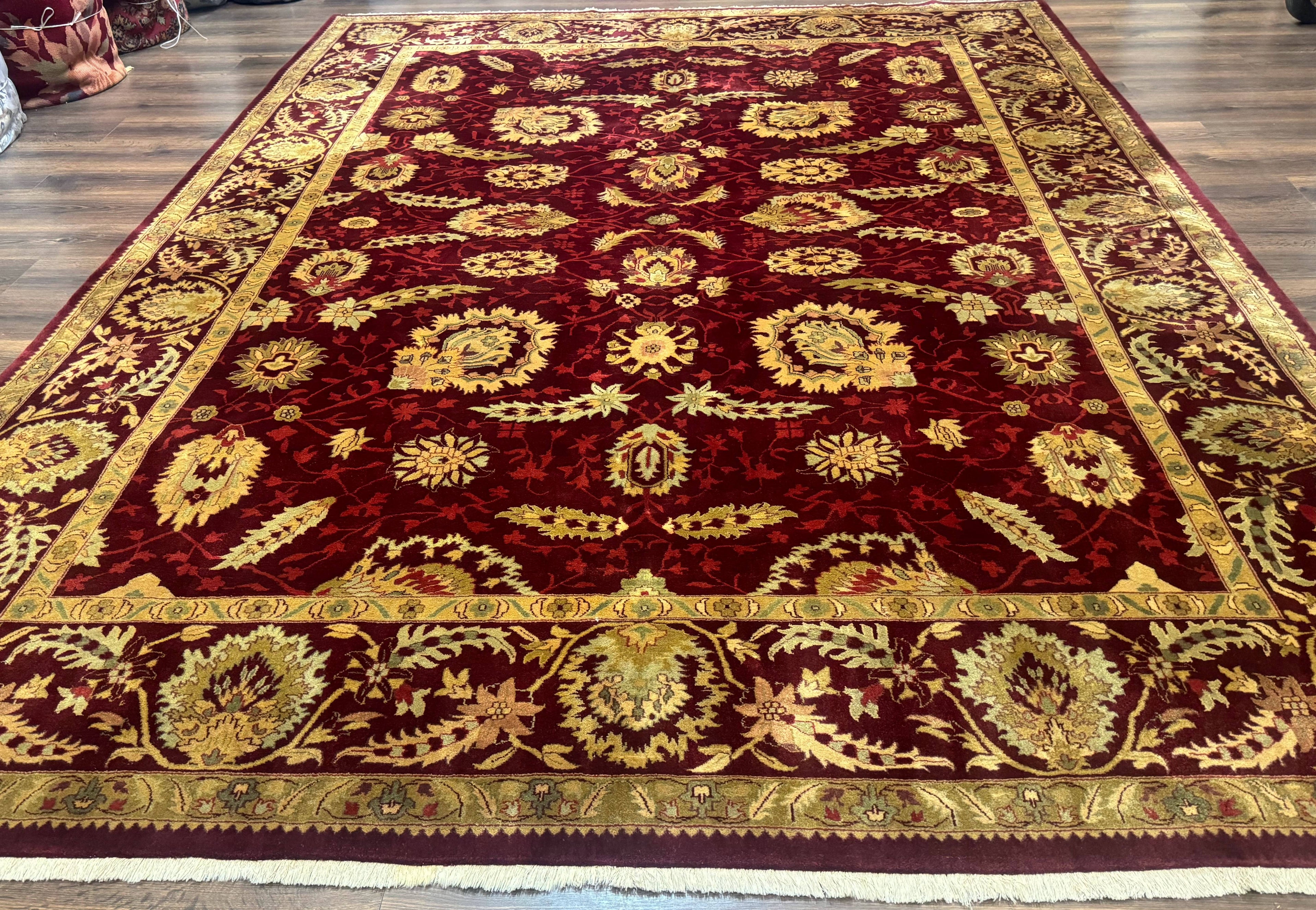 Indo Mahal Rug 9x12, Allover Pattern, Dark Red, Traditional Wool Area Rug