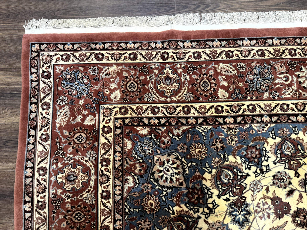 Persian Rug 8x10, Sino Persian Floral Medallion Carpet, Traditional Wool Area Rug, Cream and Brick Red, Fine 210 KPSI