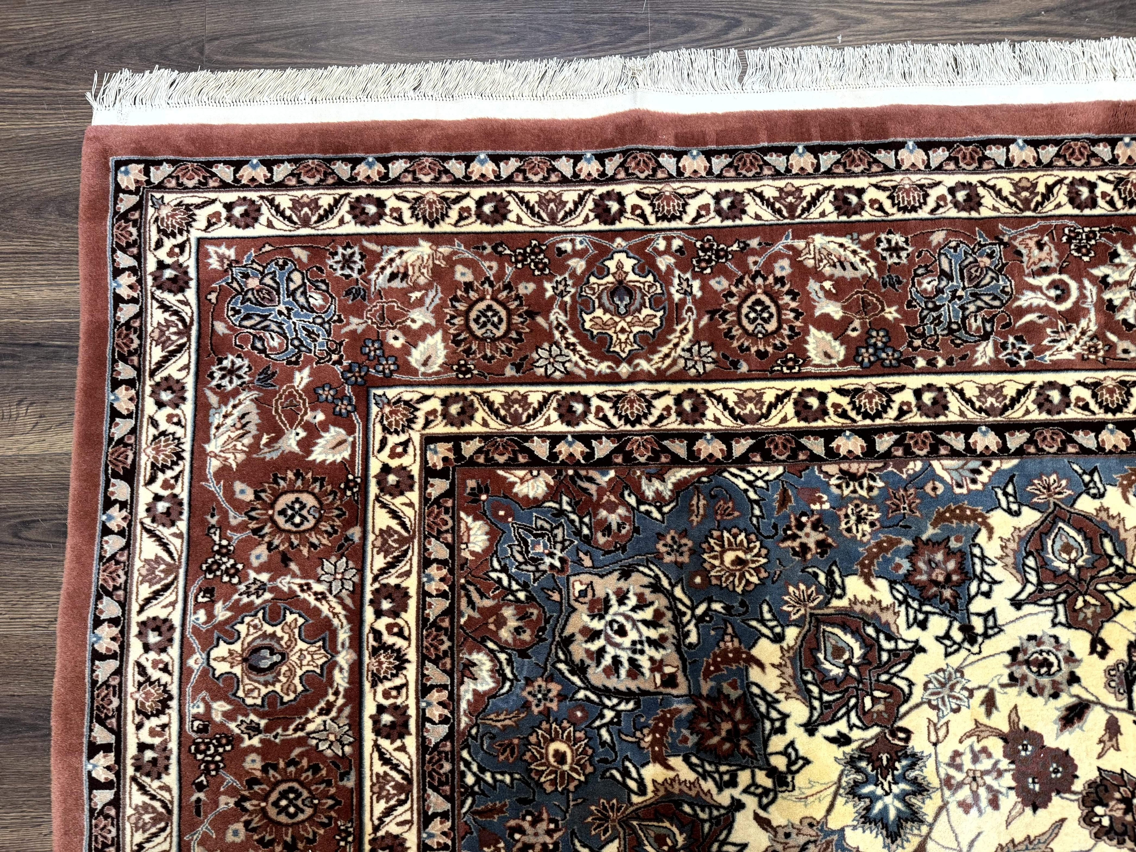 Persian Rug 8x10, Sino Persian Floral Medallion Carpet, Traditional Wool Area Rug, Cream and Brick Red, Fine 210 KPSI